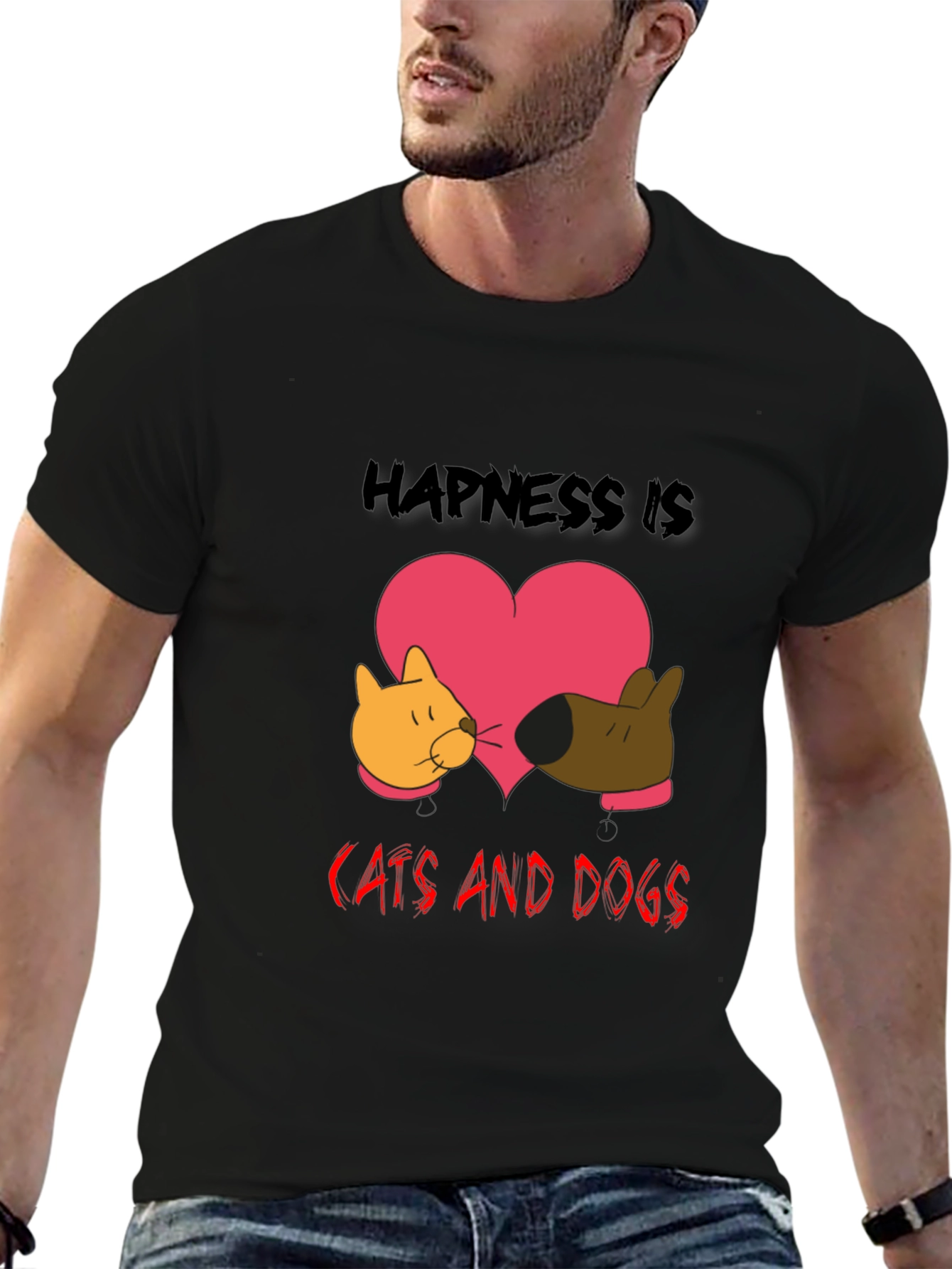 Black Happiness is Cats and Dogs Graphic Tee view 6