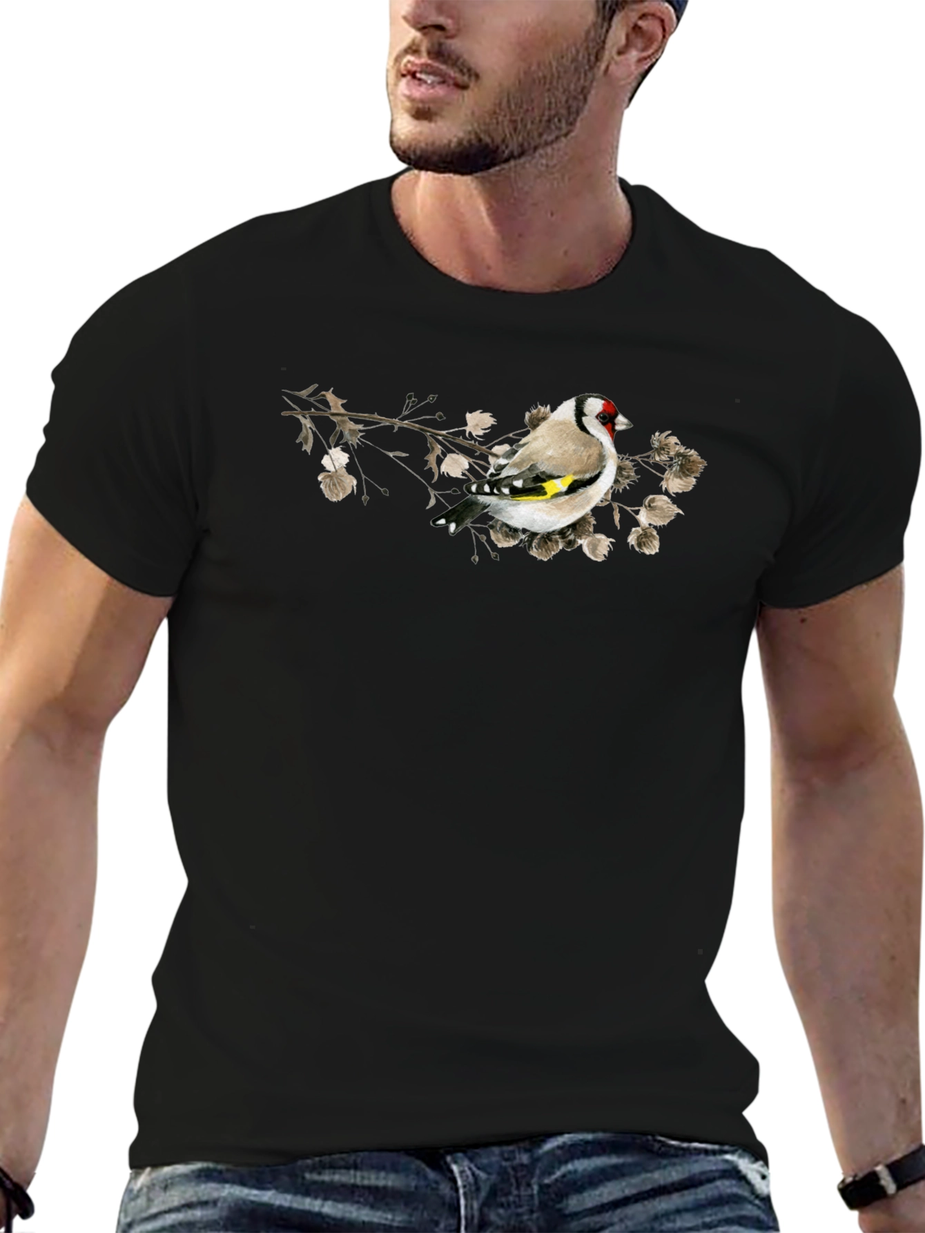 Black Bird on Branch Graphic Black Tee view 6