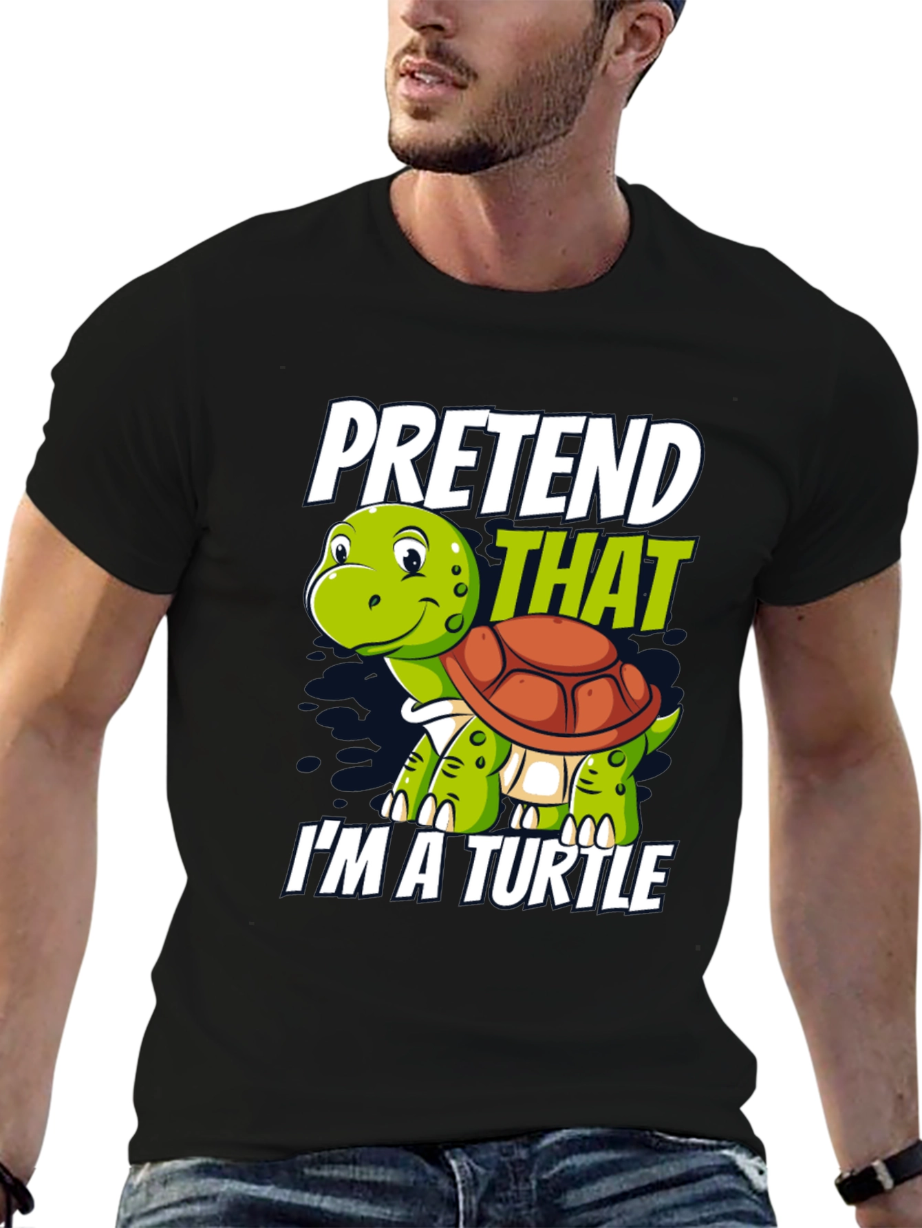 Black Pretend I'm A Turtle Novelty T-Shirt view 6