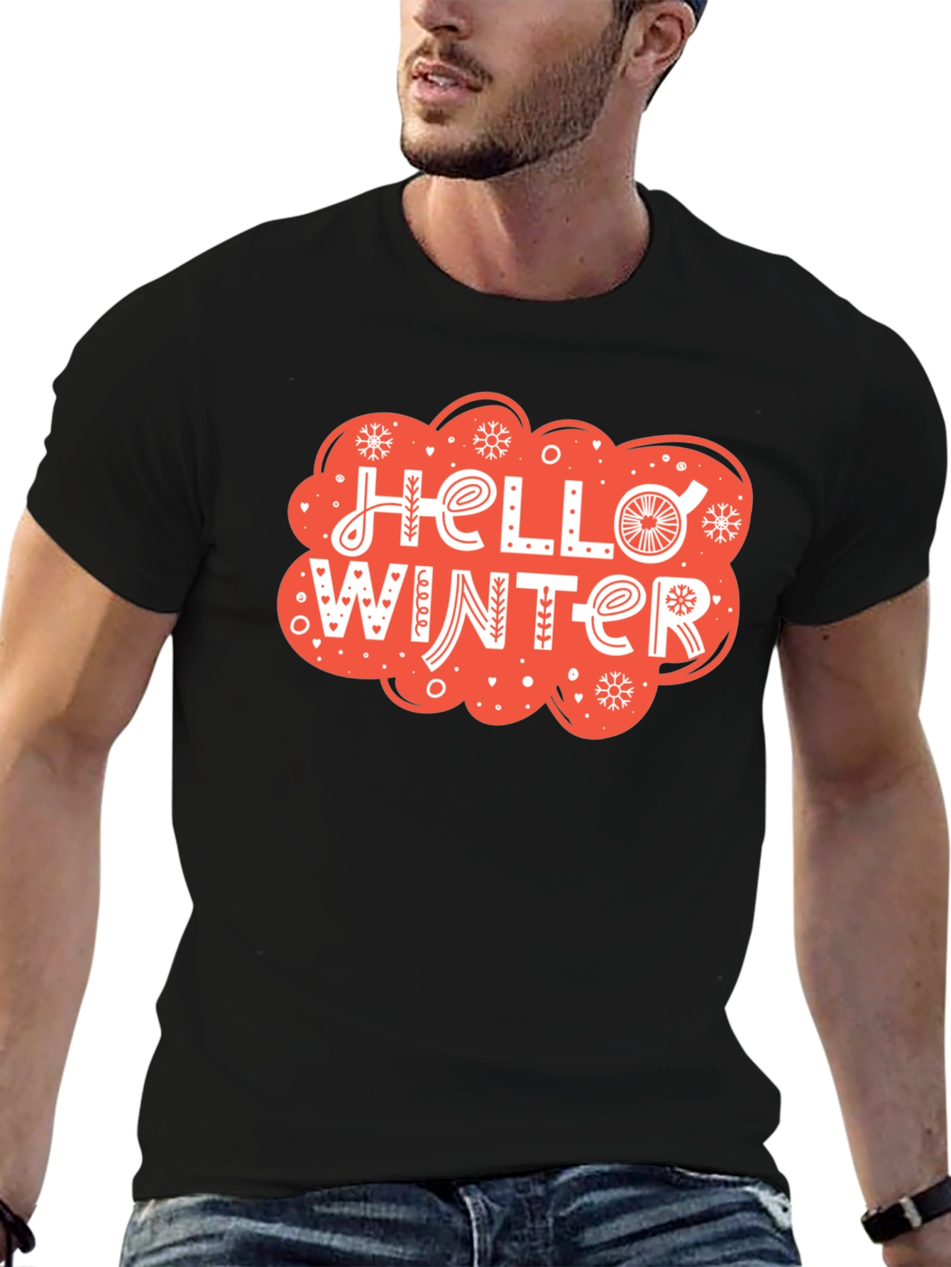 Black Hello Winter Graphic Tee - Cozy Holiday Shirt view 6