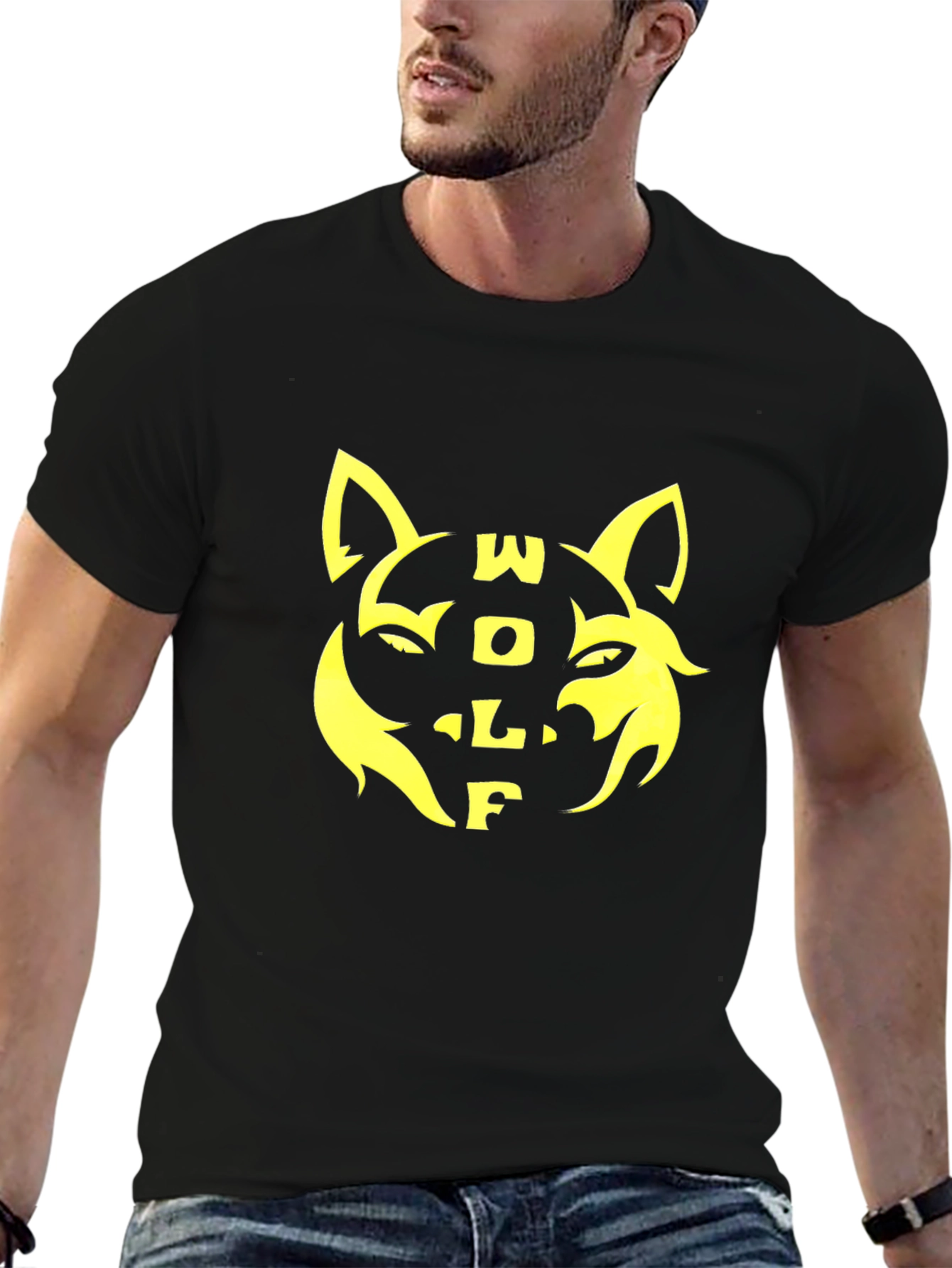 Black Wolf Graphic T-Shirt - Black Cotton Blend Tee view 6
