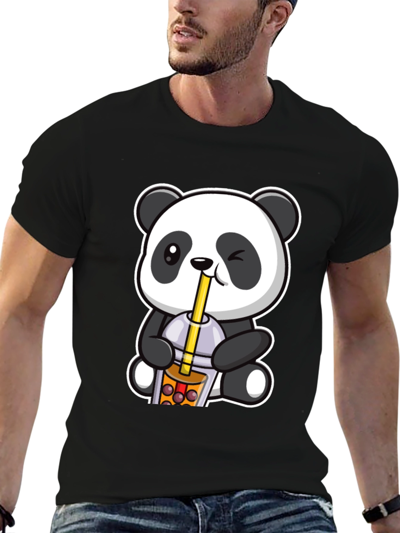 Black Cute Panda Boba Tea Graphic T-Shirt view 6