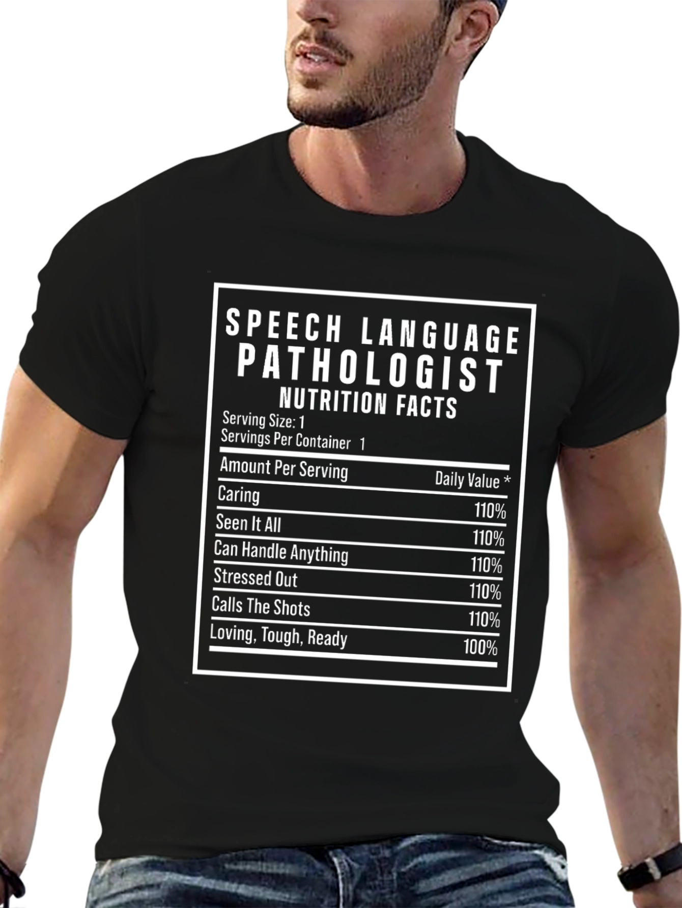 Black Speech Language Pathologist Nutrition Facts T-Shirt view 6