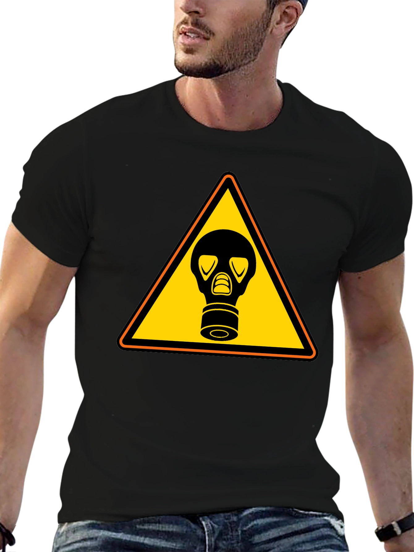 Black Hazard Gas Mask T-Shirt - Classic Black Tee view 6