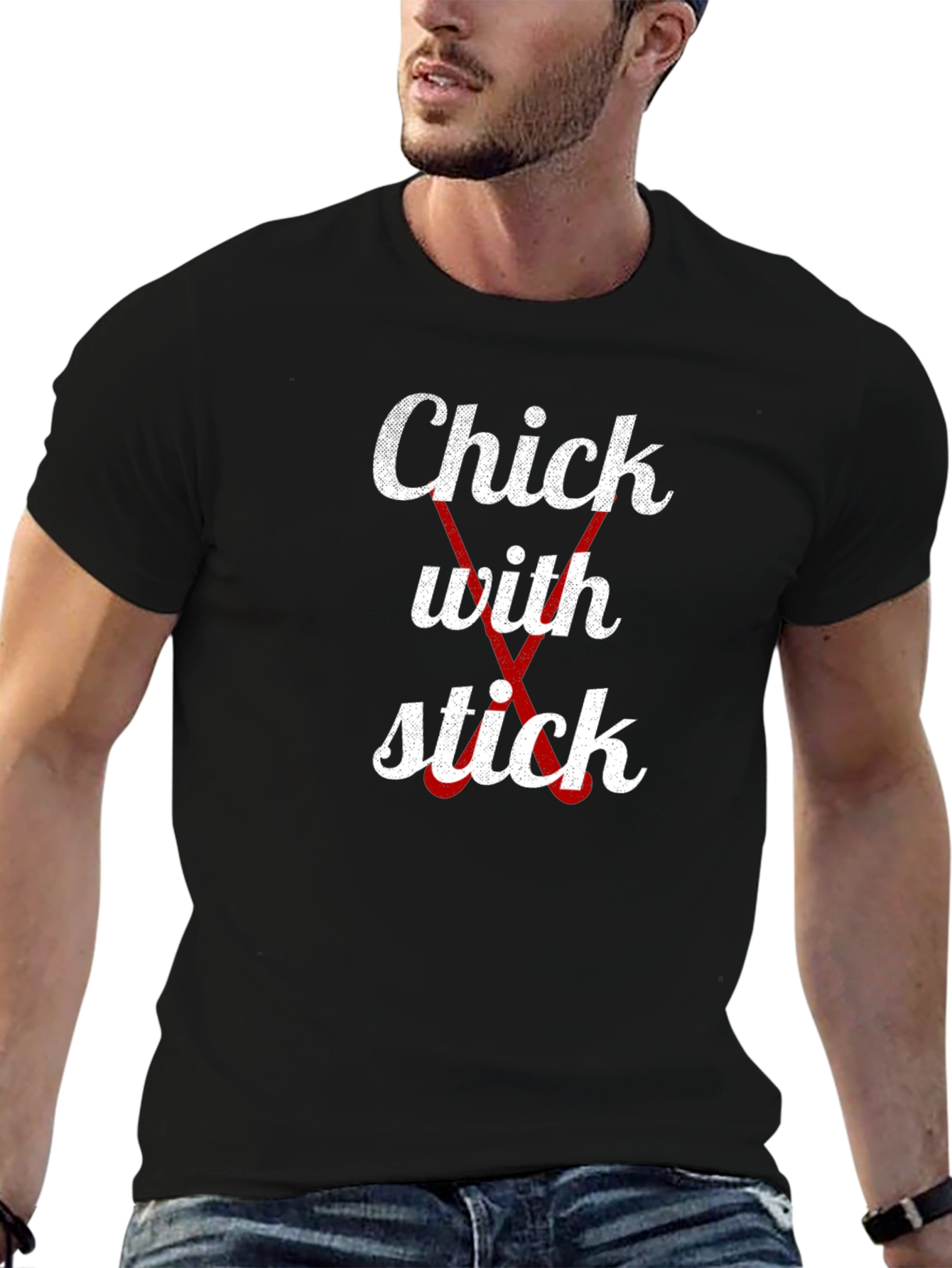 Black Humorous 'Chick With Stick' Graphic T-Shirt view 6