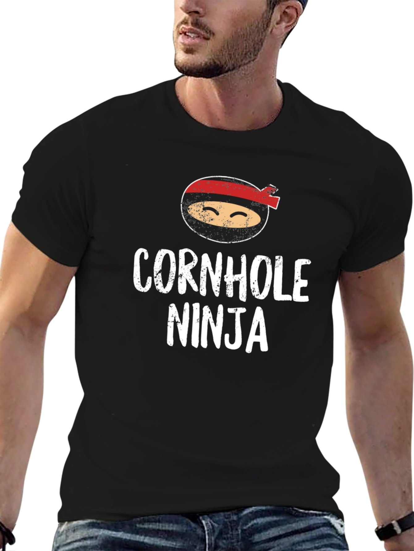 Black Cornhole Ninja Graphic T-Shirt - Black view 6