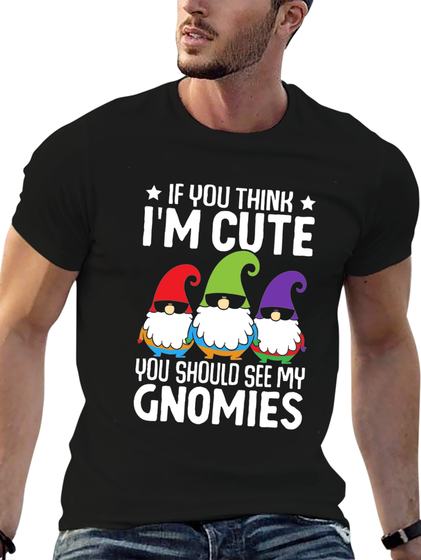 Black Cute Gnomies Graphic T-Shirt view 6