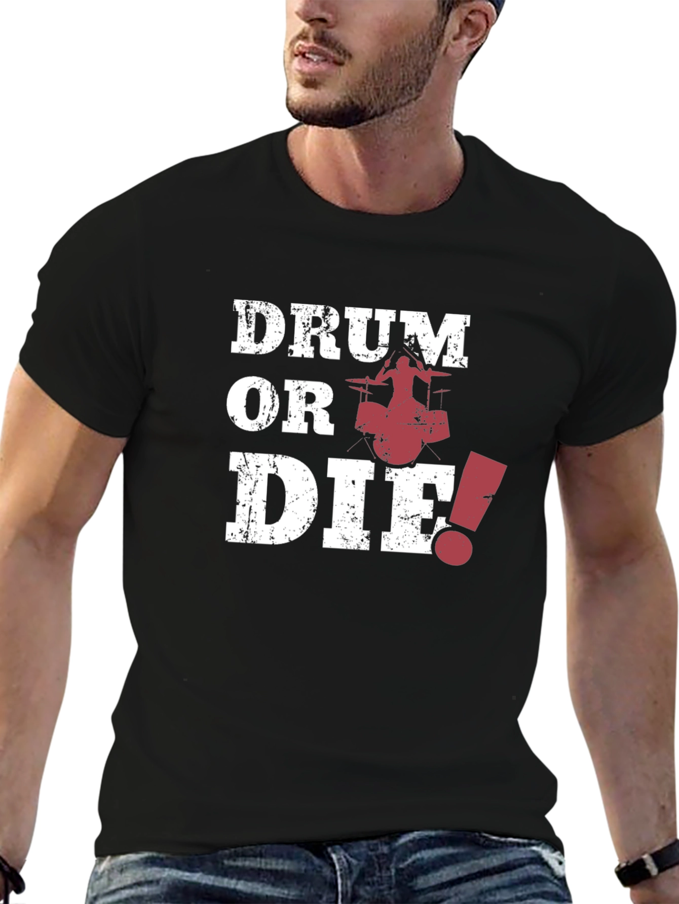 Black Drum or Die! Graphic Print Black T-Shirt view 6
