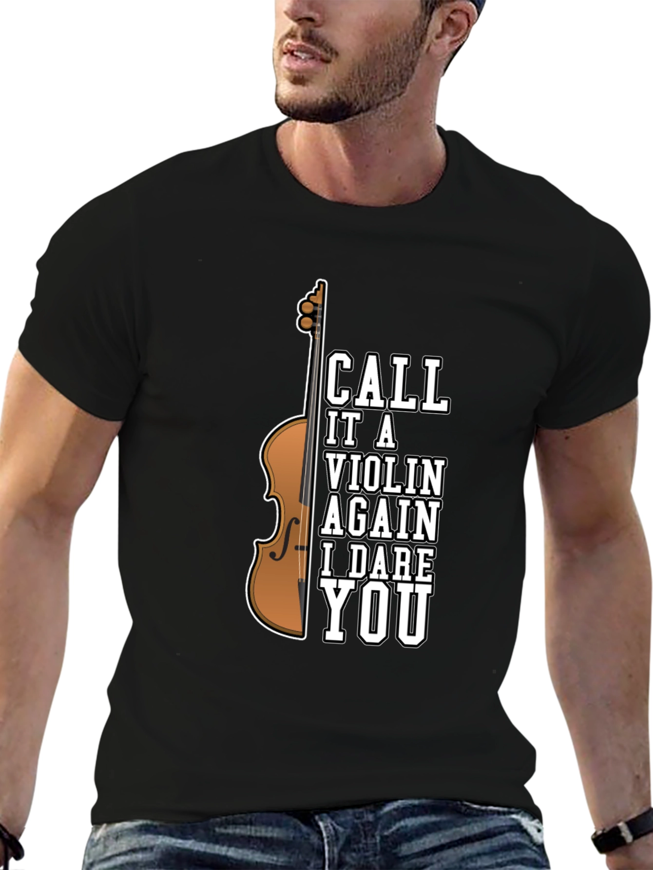 Black Dare You Violin T-Shirt - Humorous Musician Tee view 6