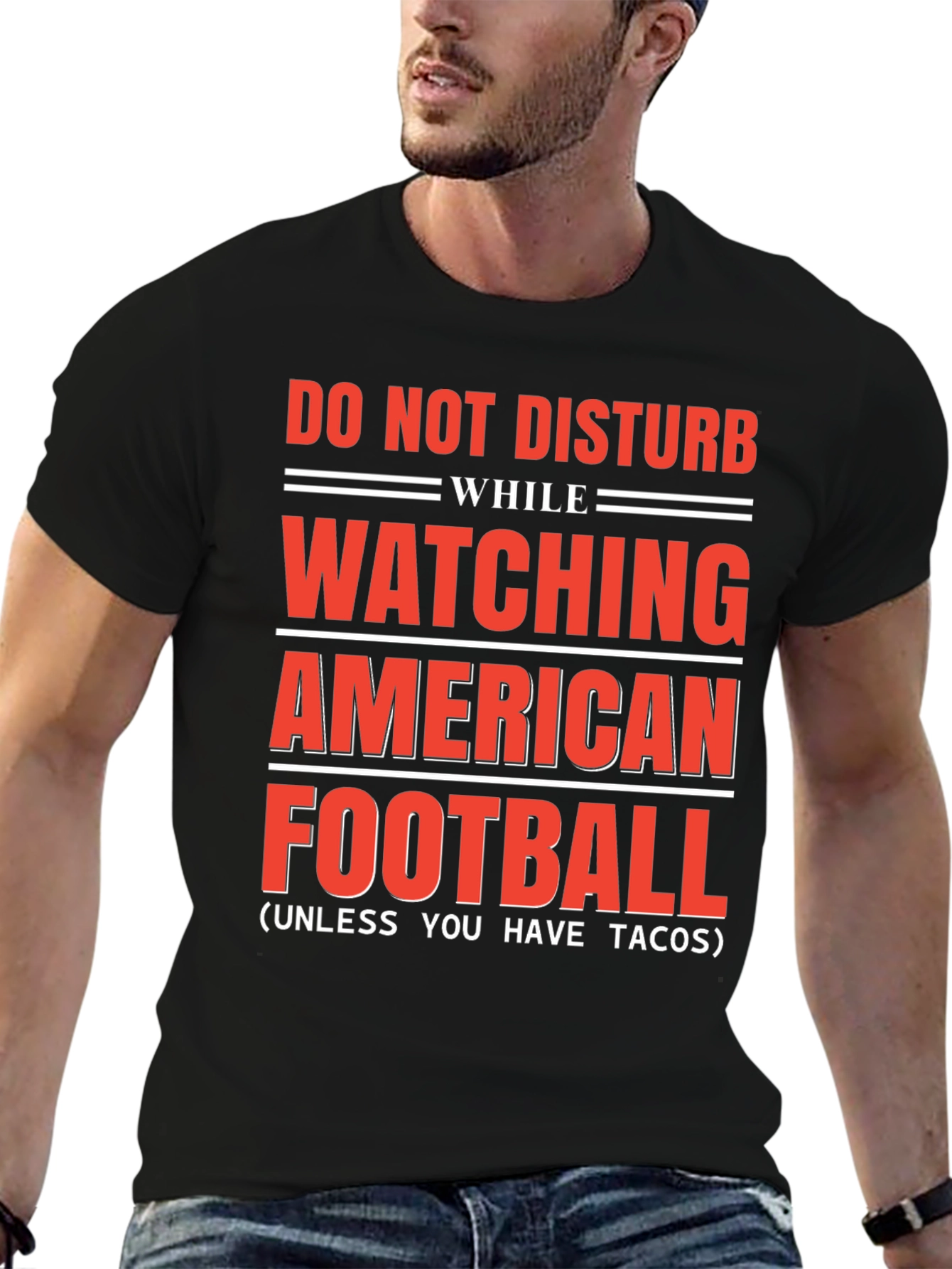 Black Do Not Disturb American Football & Tacos T-Shirt view 6