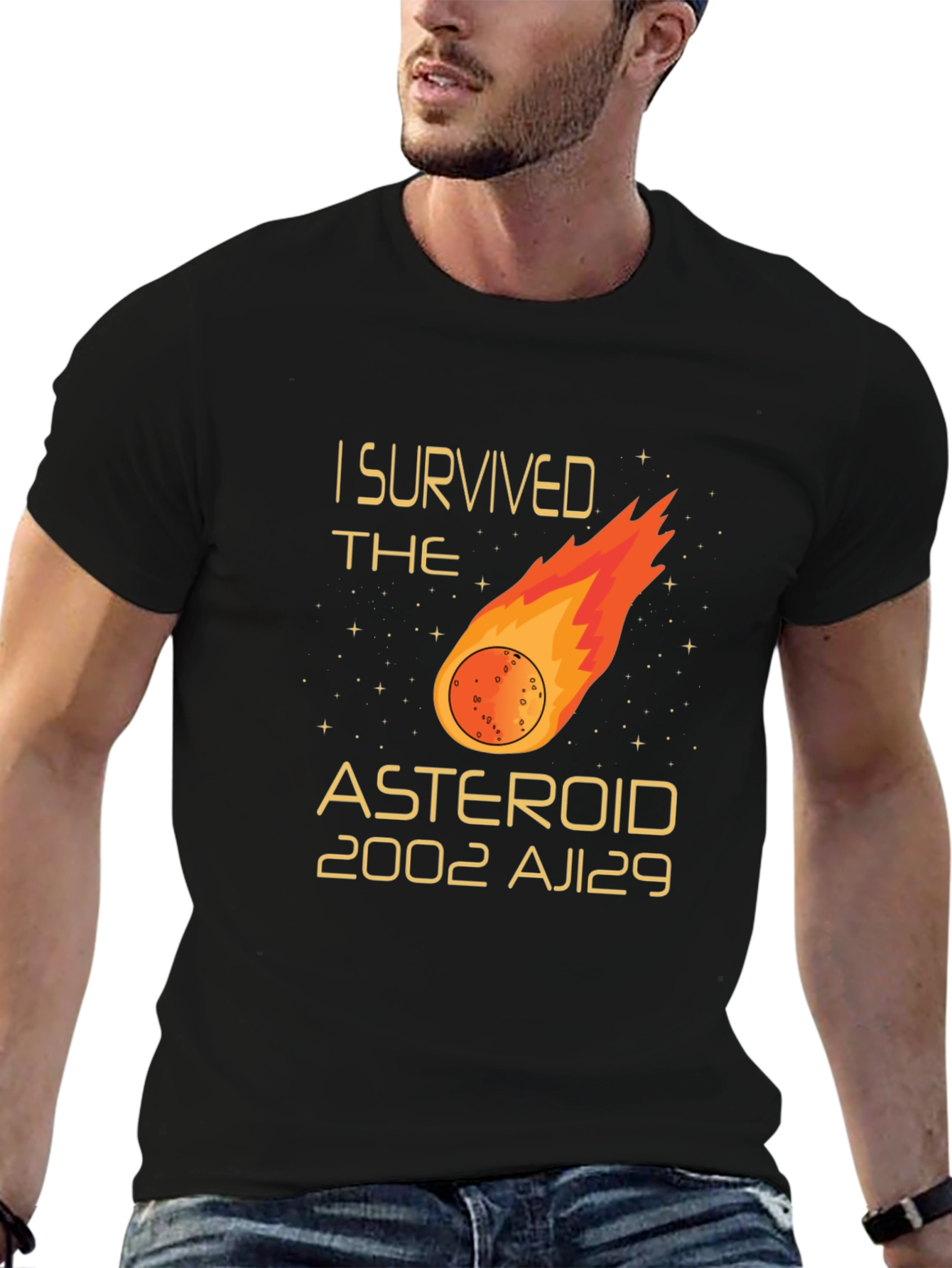 Black I Survived The Asteroid 2002 AJ129 T-Shirt view 6