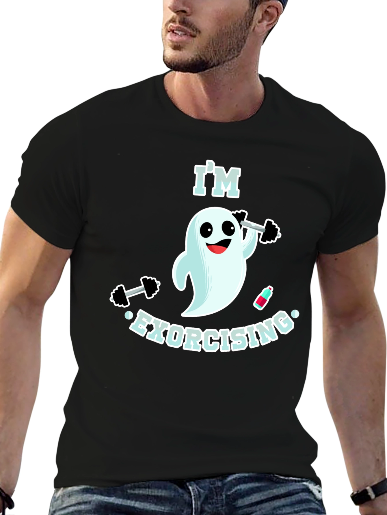 Black I'm Exorcising Funny Ghost Gym T-Shirt view 6