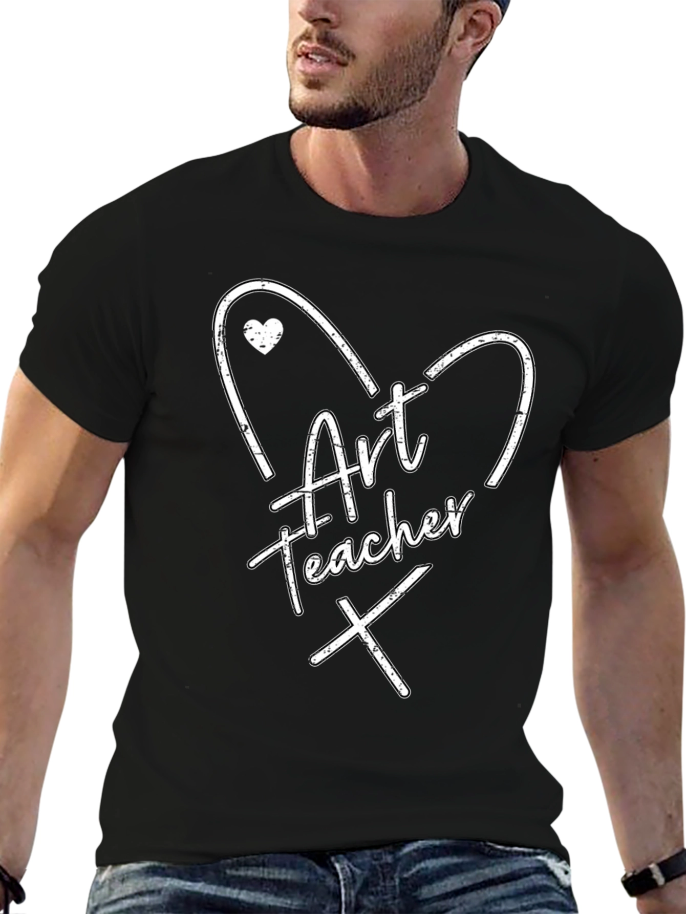 Black Art Teacher Heart Graphic Black T-Shirt view 6