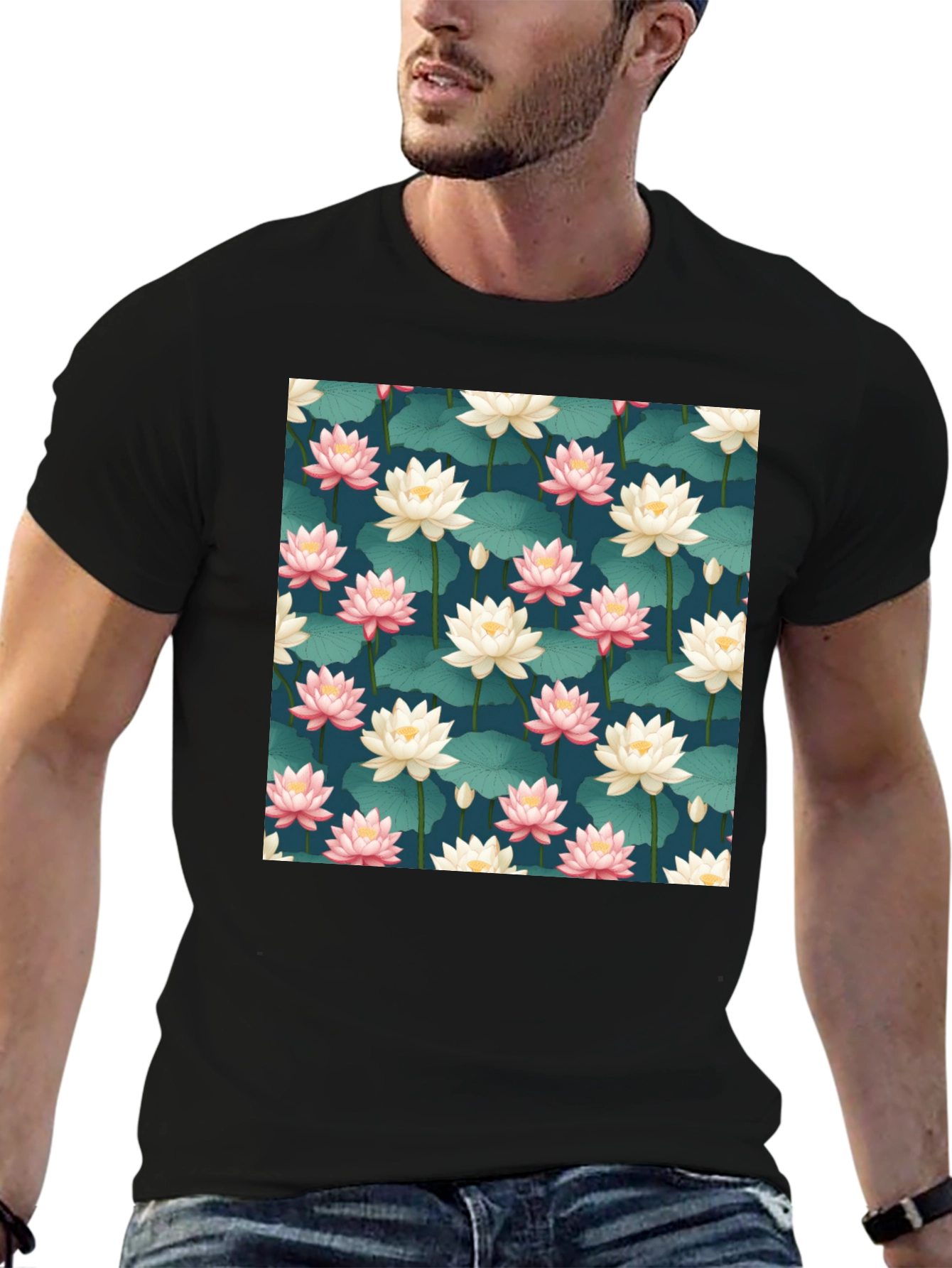 Black Lotus Pattern T-Shirt view 6