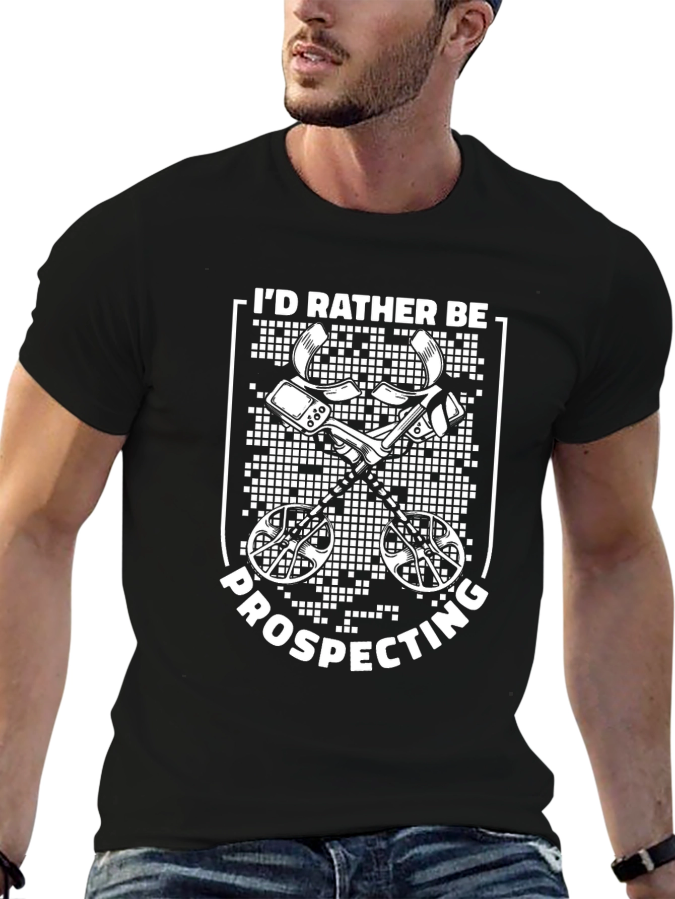 Black Prospecting T-Shirt - Metal Detector Graphic view 6