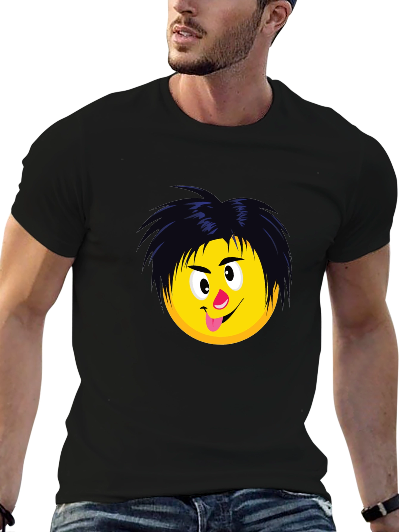 Black Funny Emoji Graphic T-Shirt - Black view 6