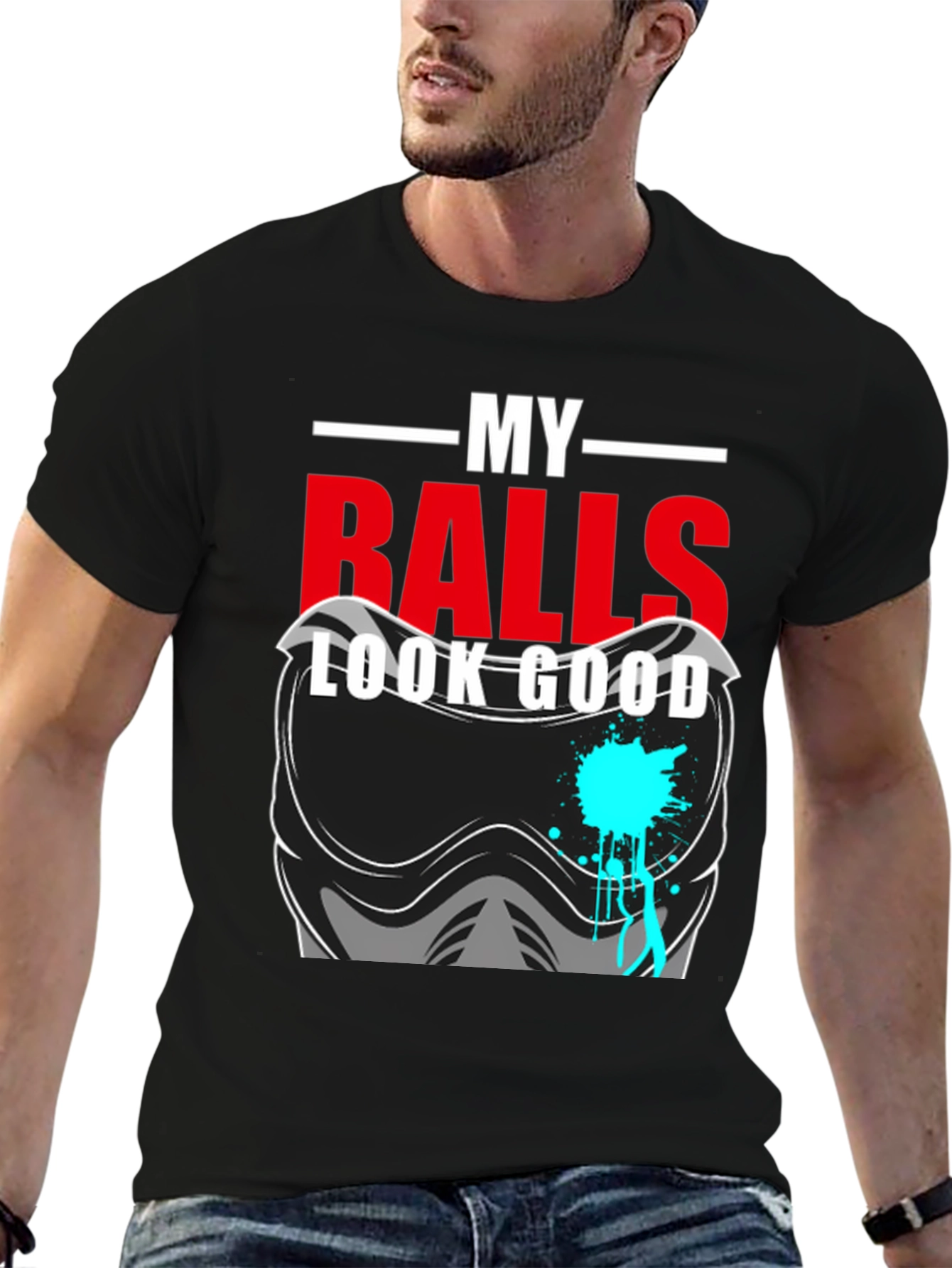 Black My Balls Look Good T-Shirt - Funny Paintball Tee view 6
