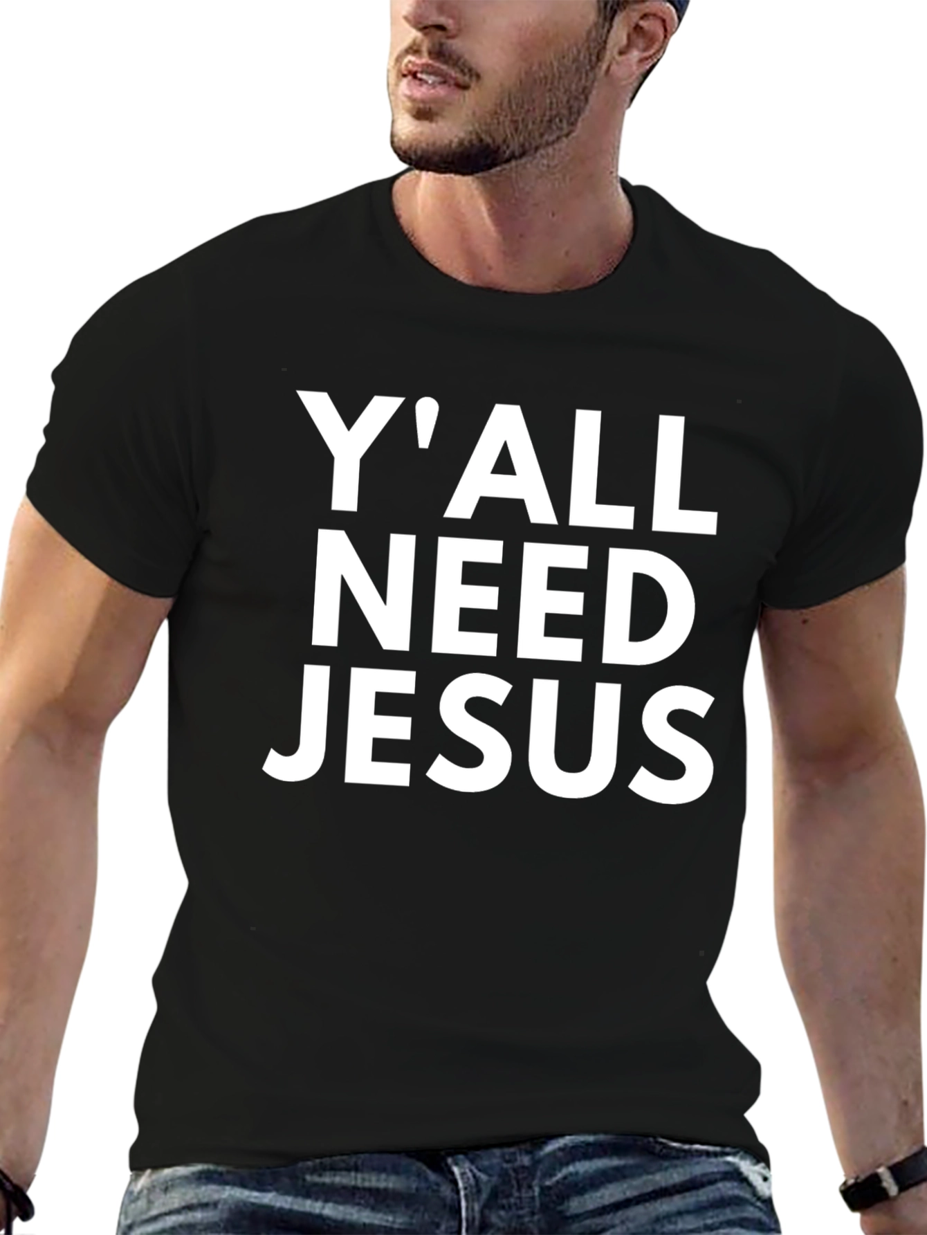 Black Y'ALL NEED JESUS Black Graphic T-Shirt view 6