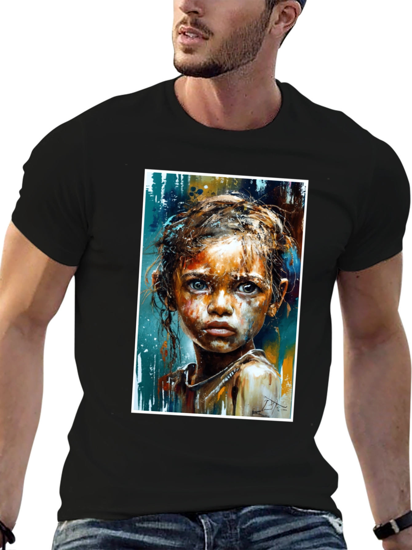 Expressive Girl Portrait Tee - Unique Art - 6