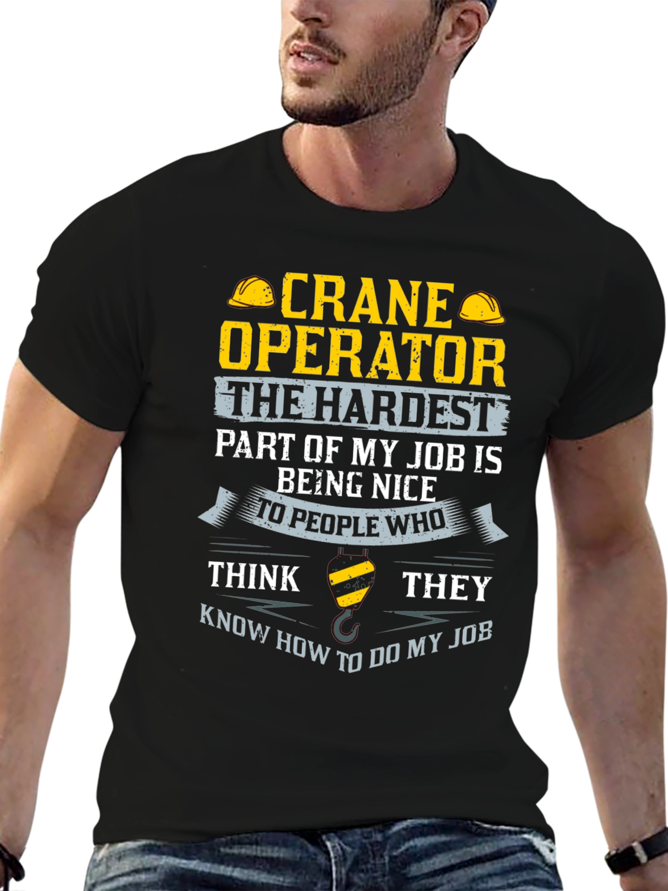 Black Crane Operator T-Shirt - Funny Job Tee view 6