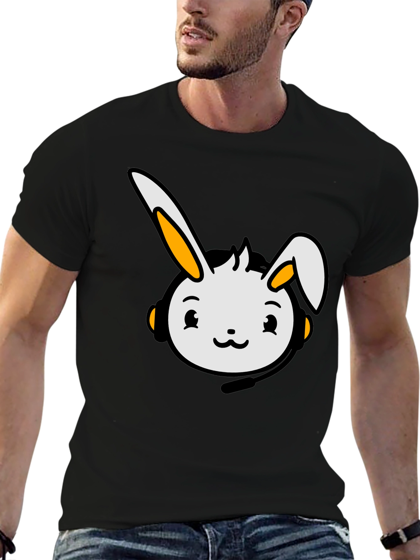 Black Cute Bunny Graphic T-Shirt - Black view 6