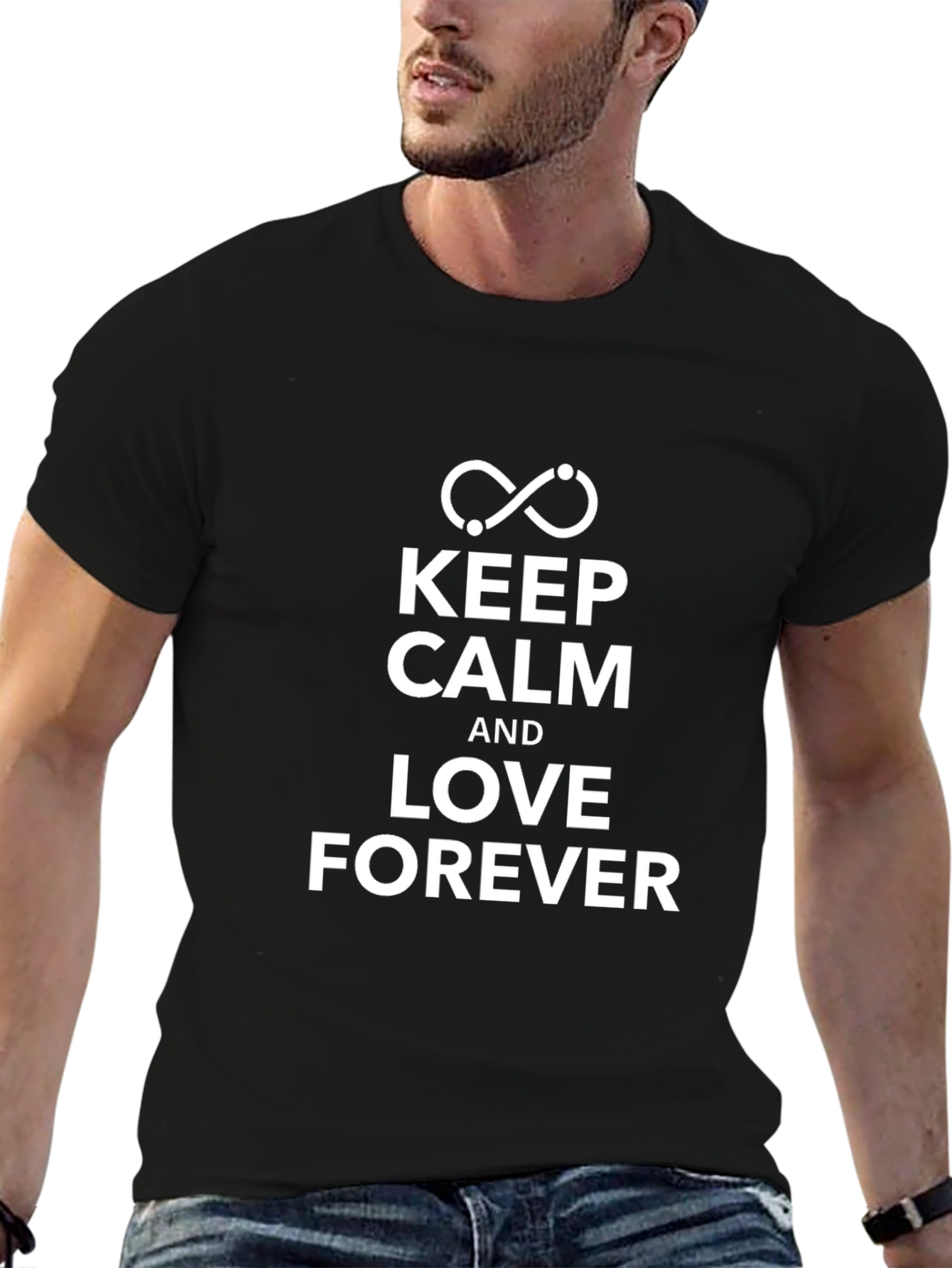 Black Keep Calm Love Forever Black T-Shirt view 6