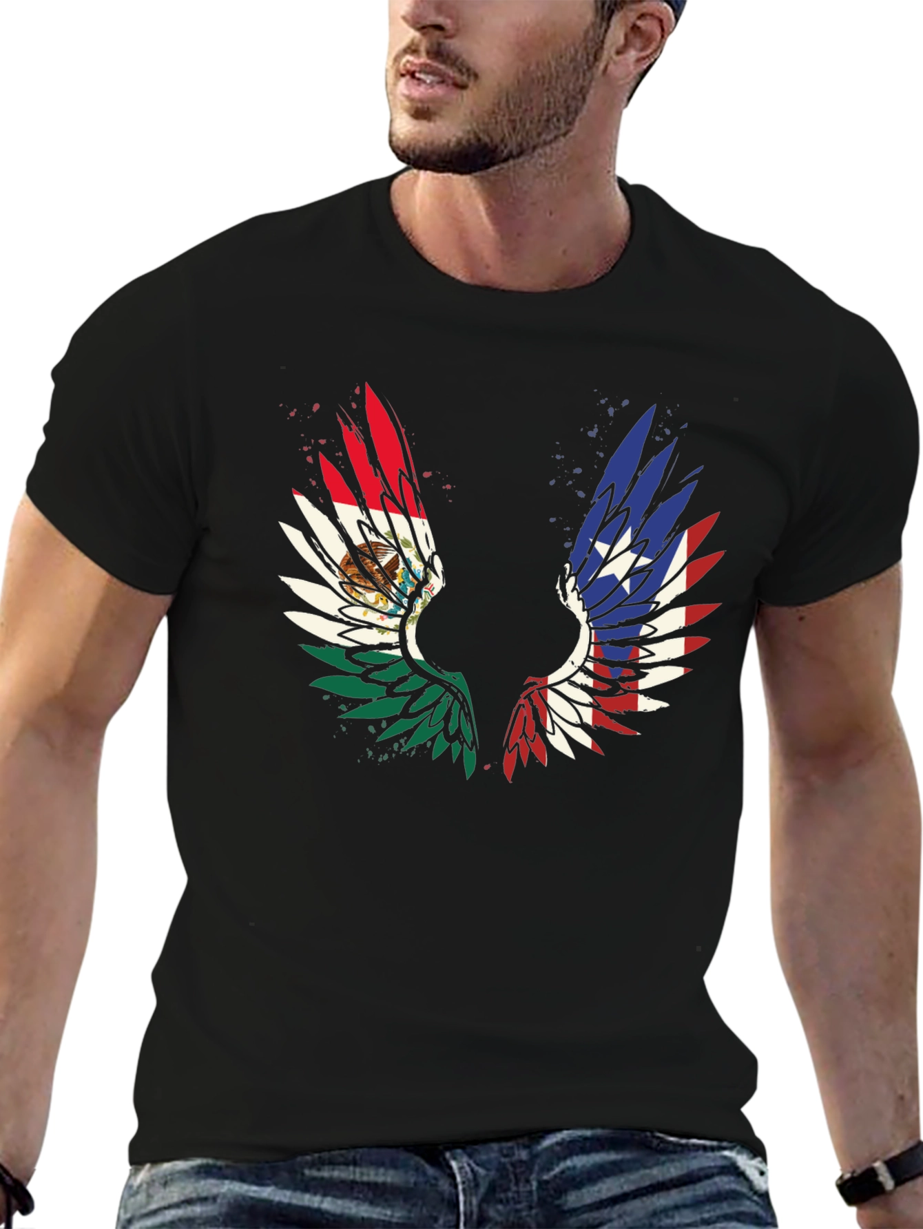 Black Mexico-Texas Wings Graphic T-Shirt view 6