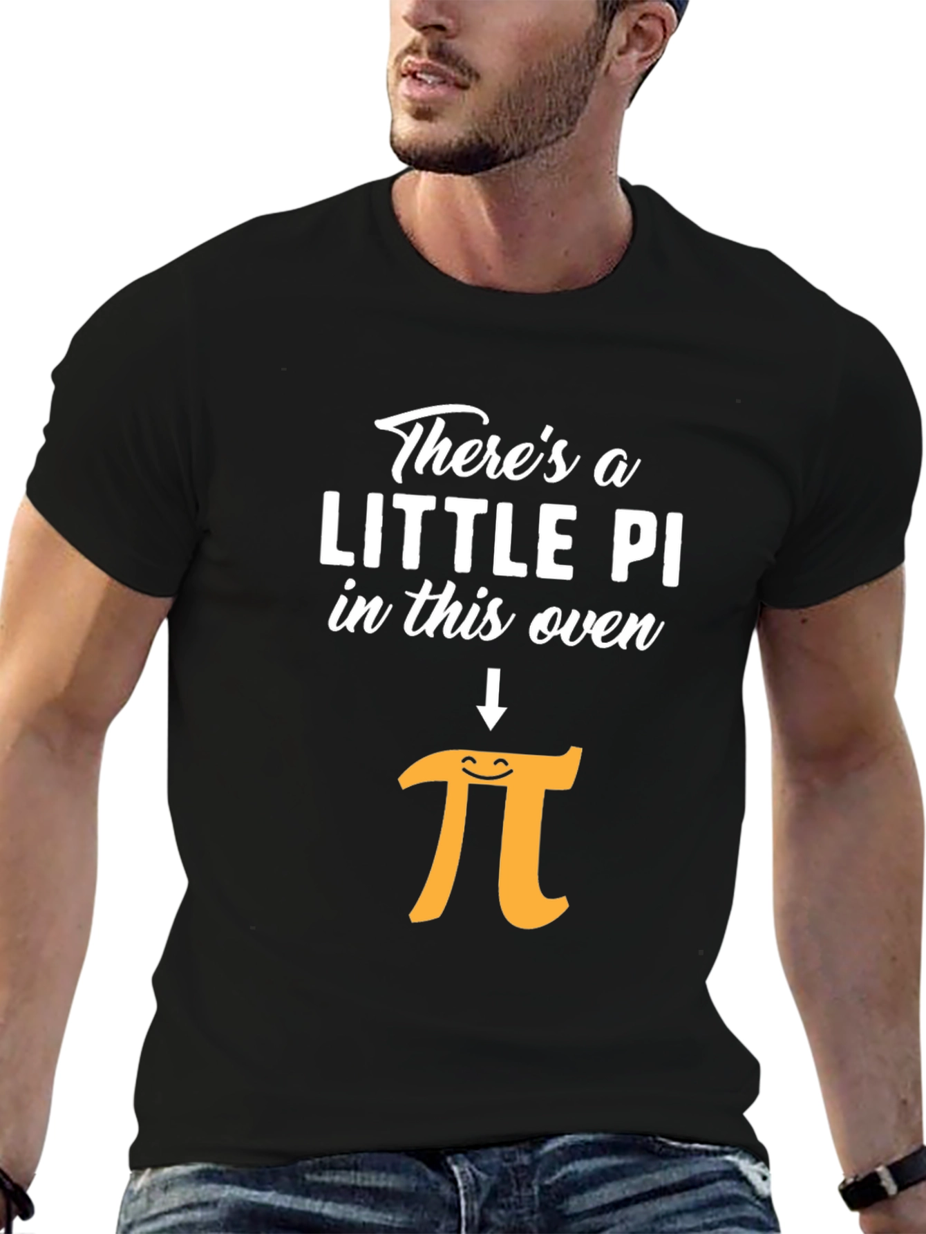 Black Funny "Little Pi in This Oven" Pregnancy Announcement Shirt view 6