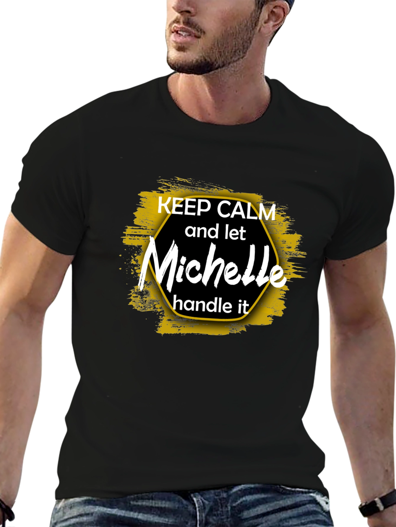 Black Keep Calm Michelle T-Shirt, Funny Personalized Name Tee view 6
