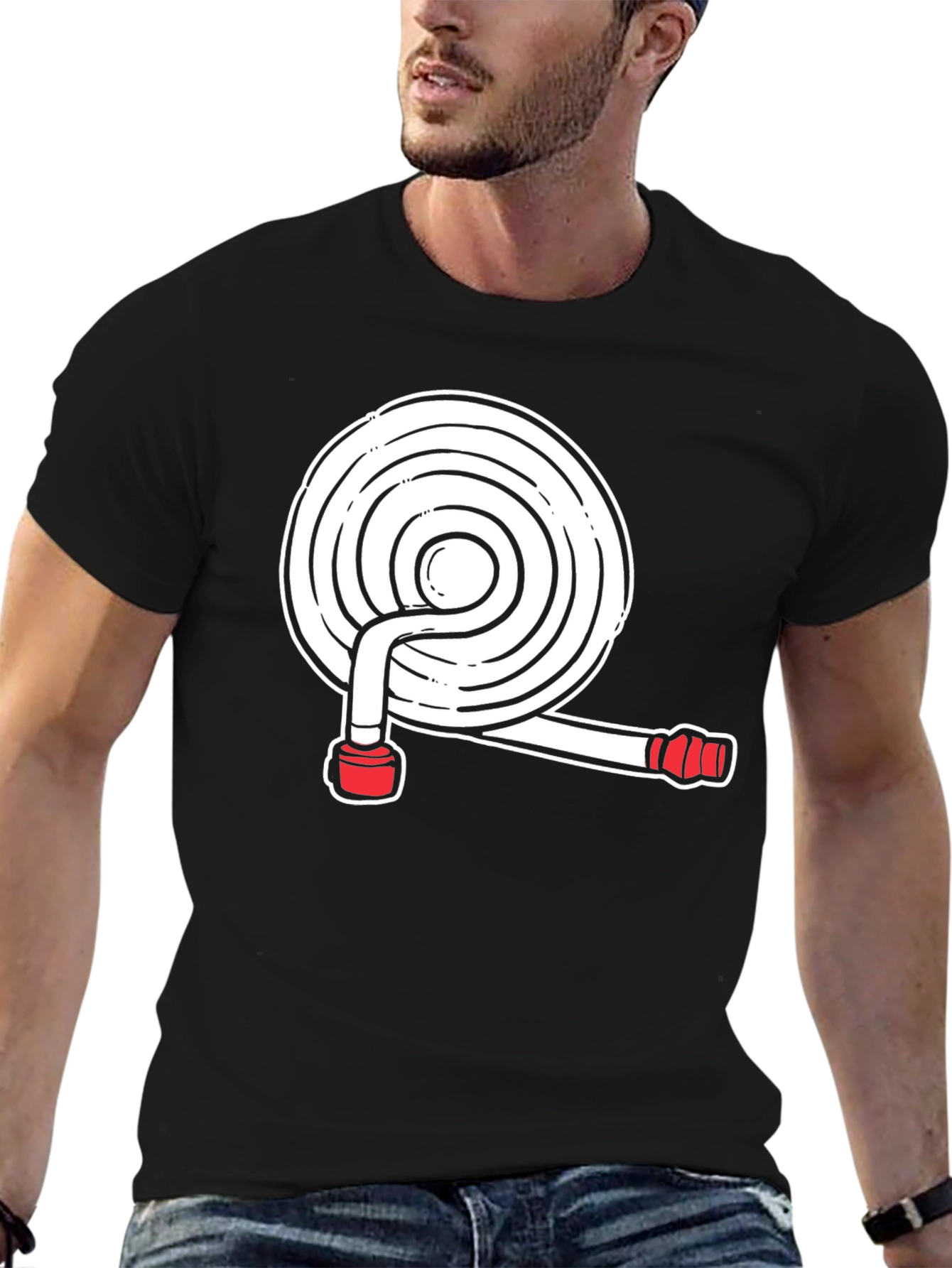 Black Fire Hose Graphic Tee - Black Cotton Blend Shirt view 6