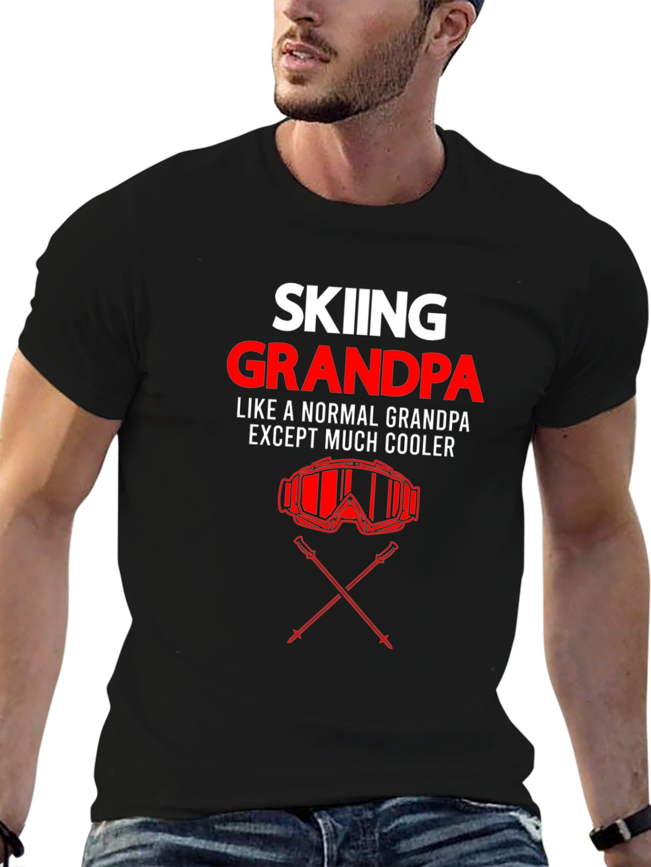 Black Skiing Grandpa T-Shirt - Cool Grandfather Gift view 6