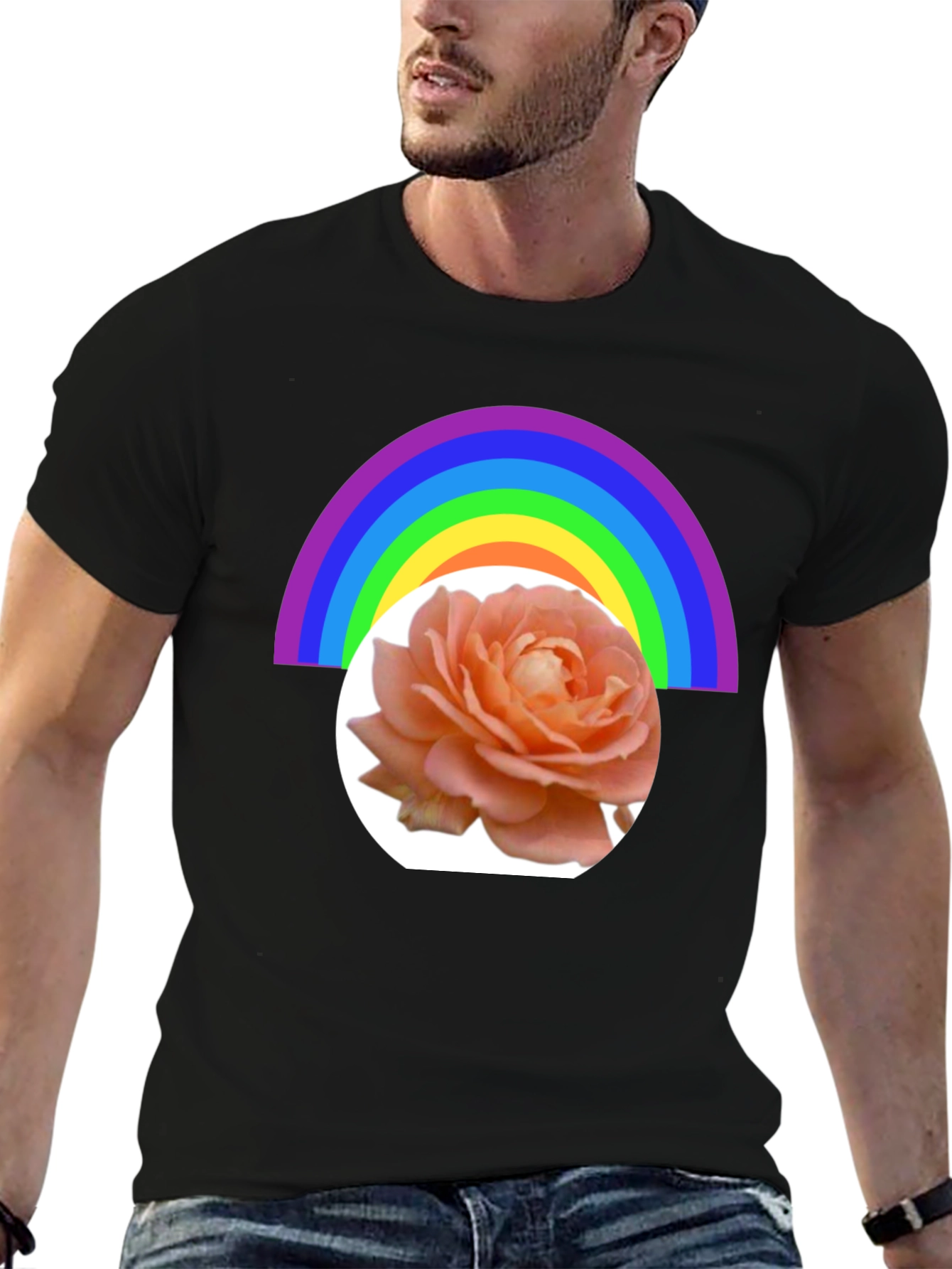 Black Rainbow Rose Graphic Tee - Stylish Casual Wear view 6