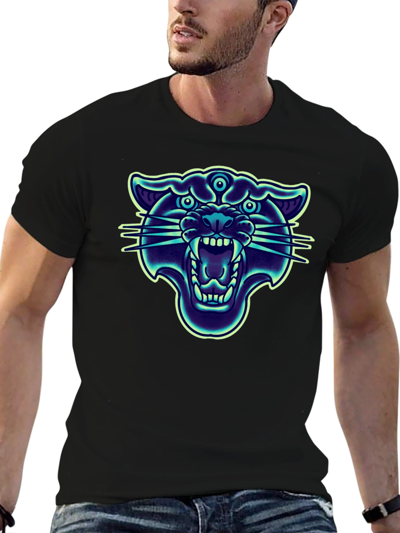 Black Mystic Panther Graphic Tee - Black Cotton Blend view 6