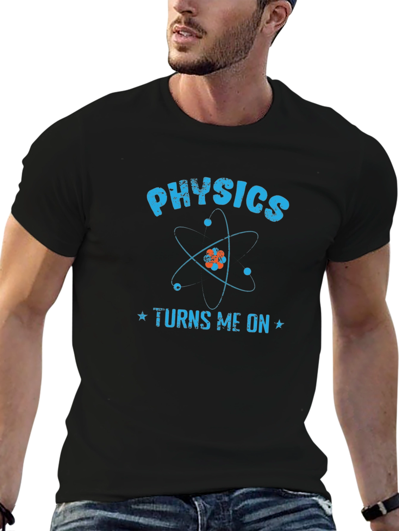 Black Physics Turns Me On Funny Science T-Shirt view 6