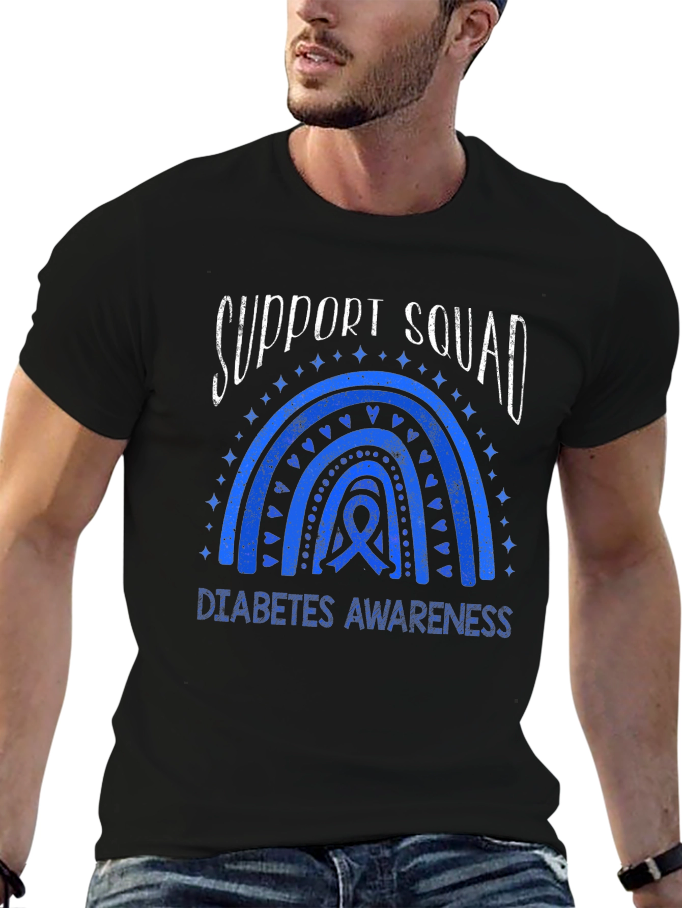 Black Diabetes Awareness Support Squad T-Shirt view 6