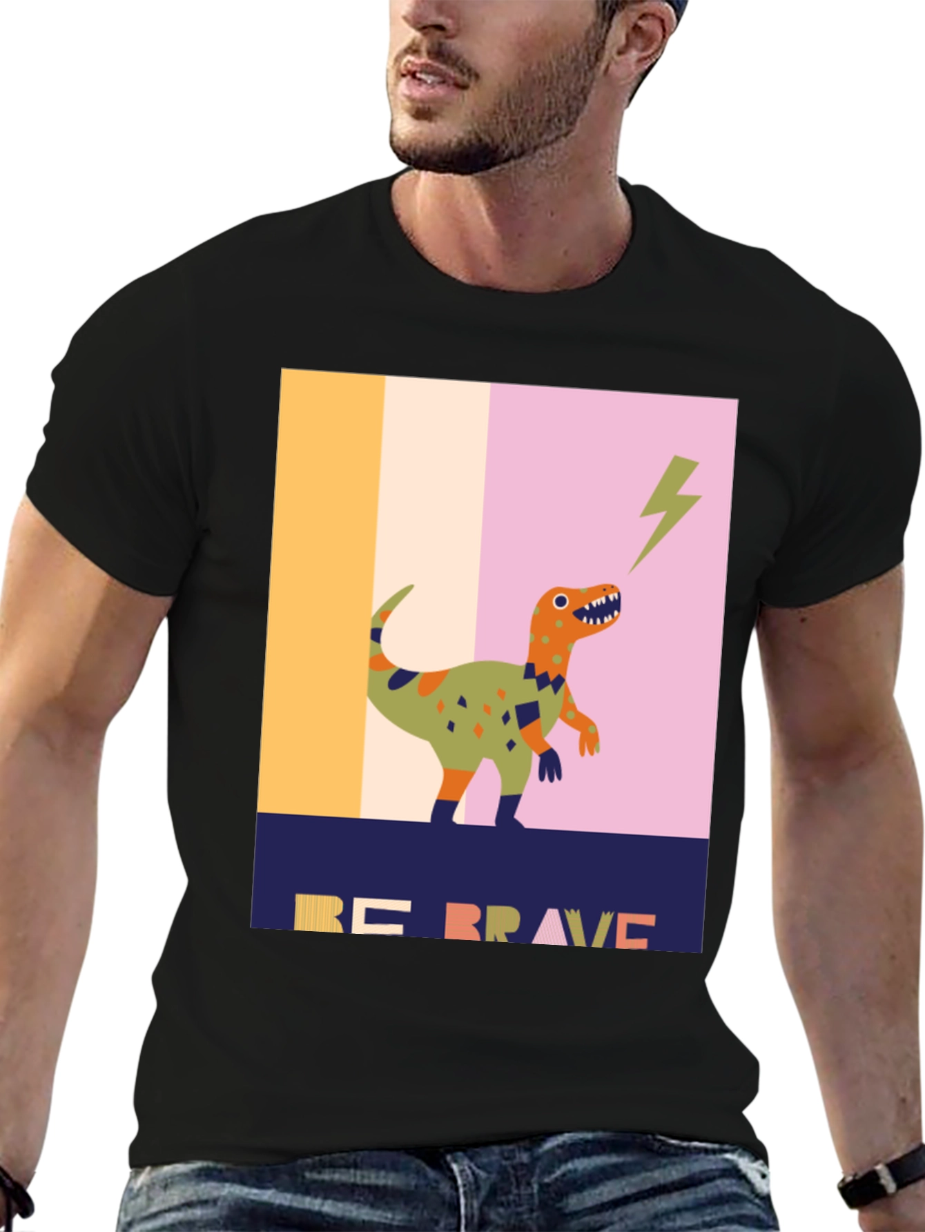 Black Be Brave Dinosaur Graphic Tee - Unique Design view 6