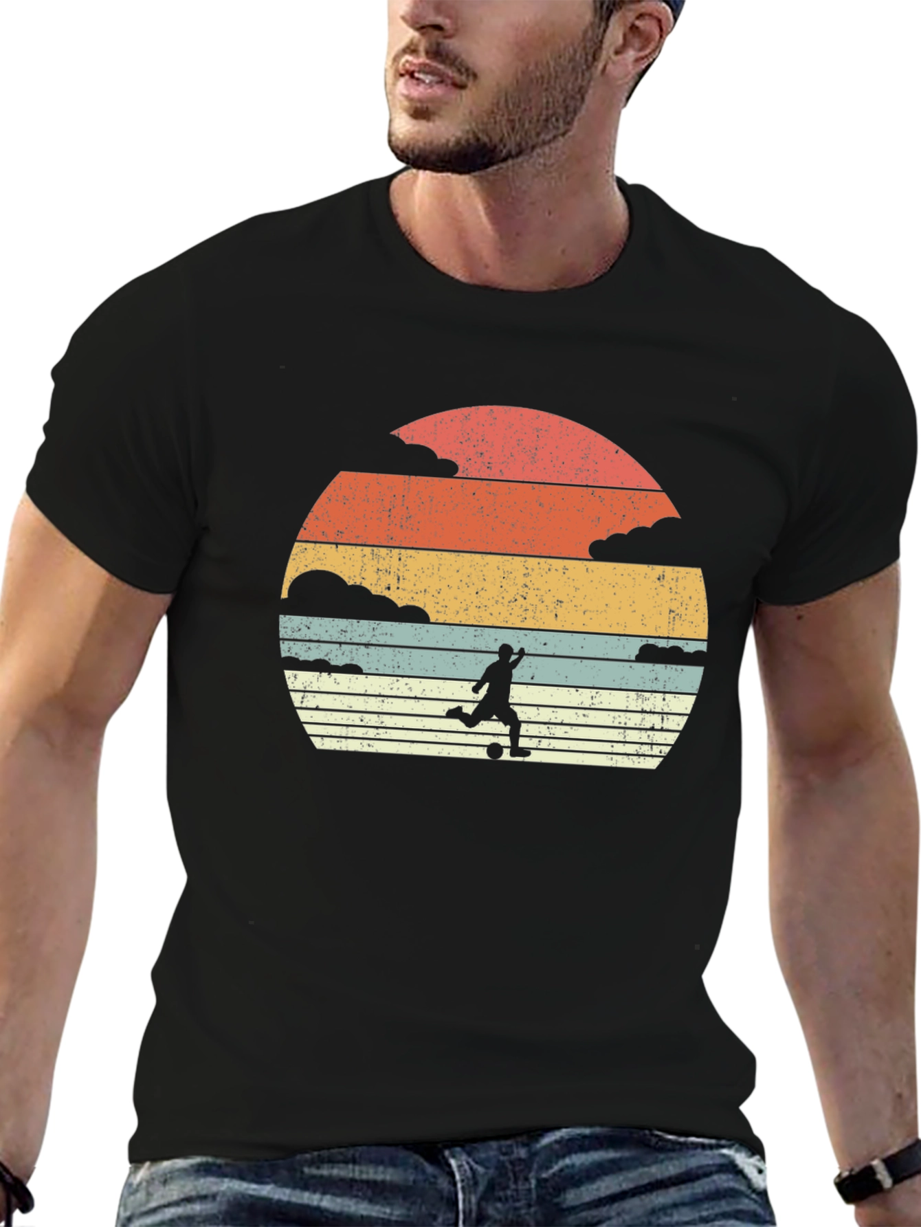 Black Vintage Soccer Sunset Graphic Tee view 6