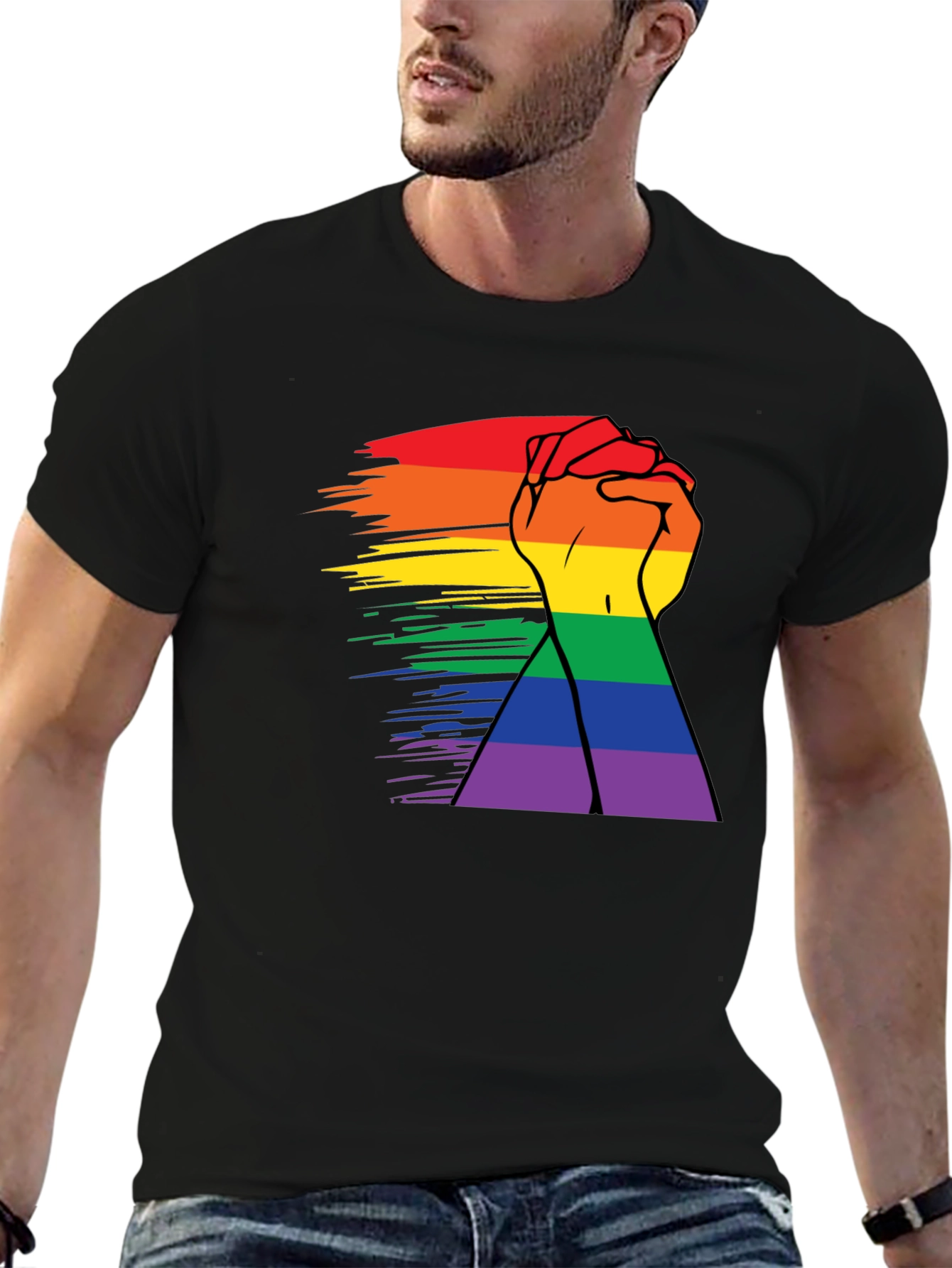 Black Pride Rainbow Hands Black T-Shirt view 6