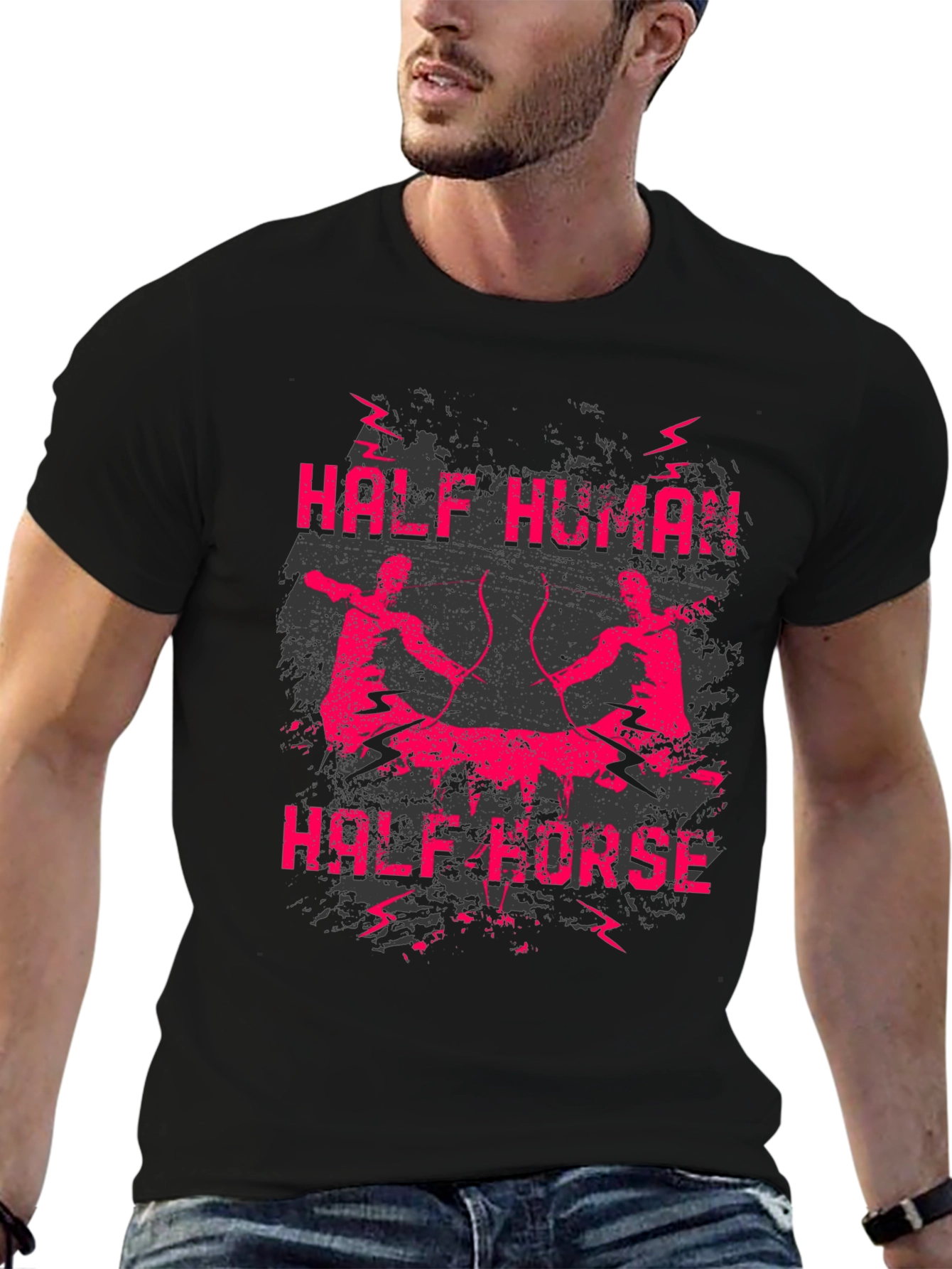 Black Half Human Half Horse Graphic Tee view 6