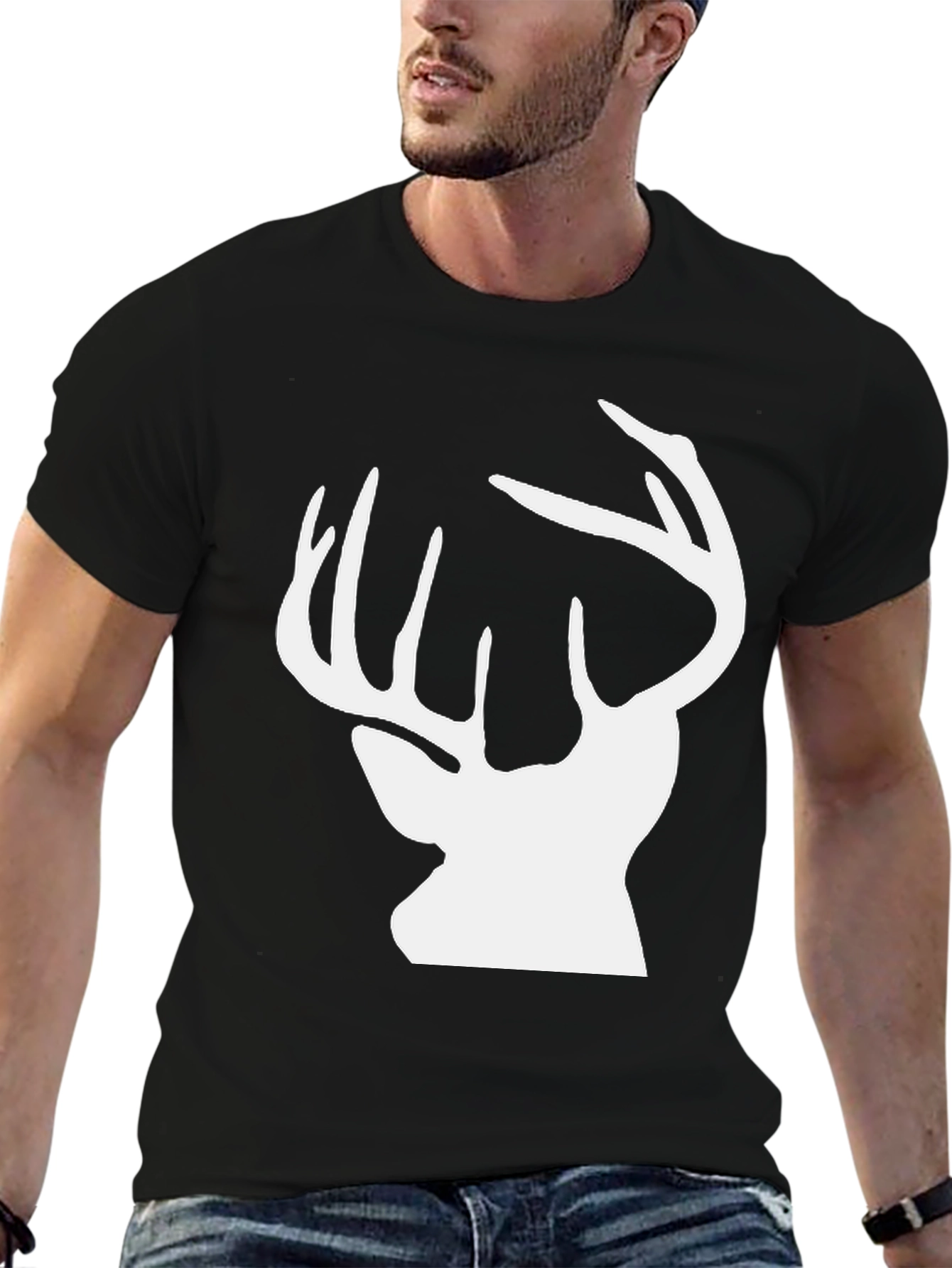 Black Deer Silhouette Graphic Tee - Black Cotton Comfort view 6