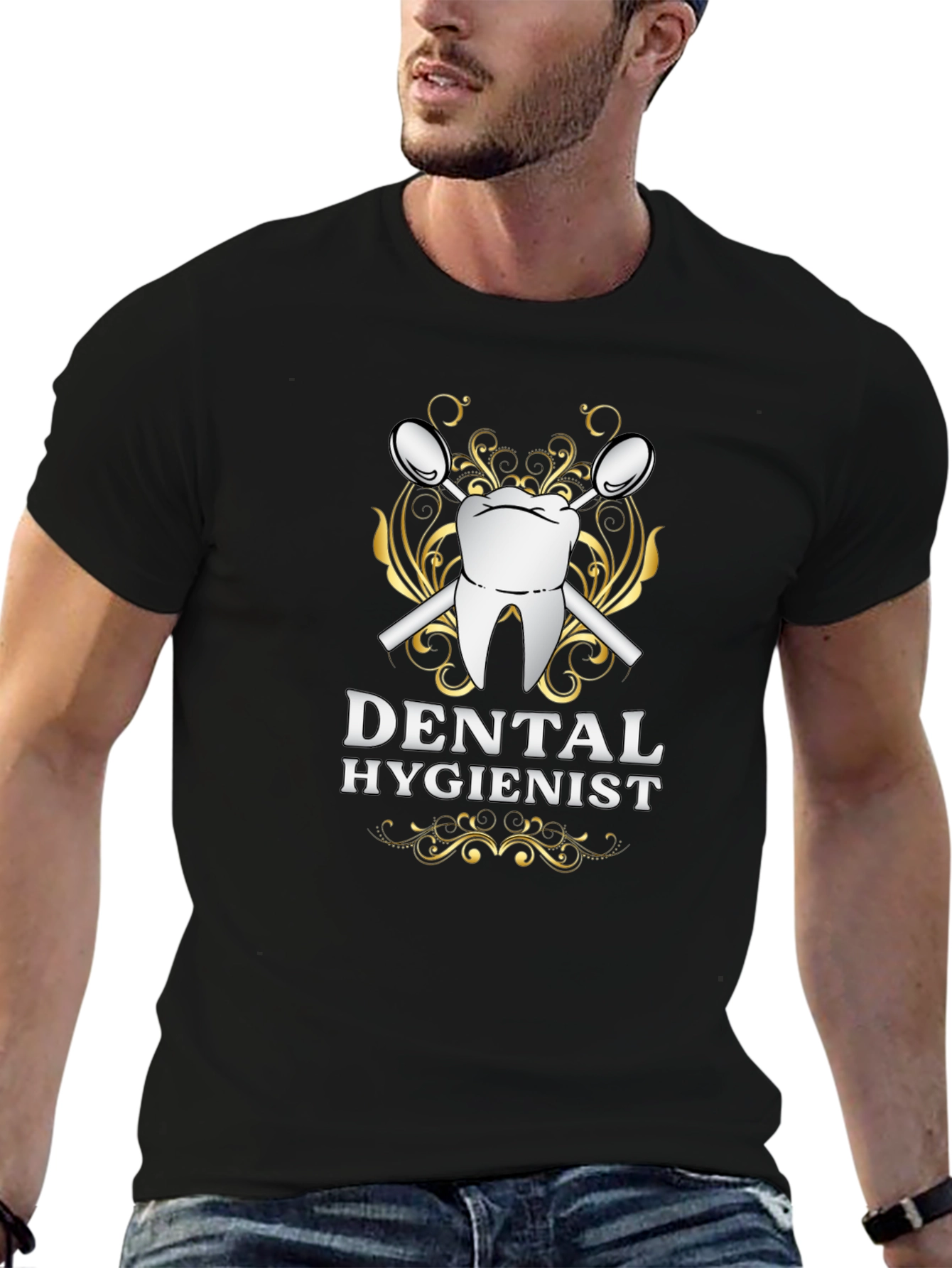 Black Dental Hygienist Graphic T-Shirt - Black Cotton Tee view 6