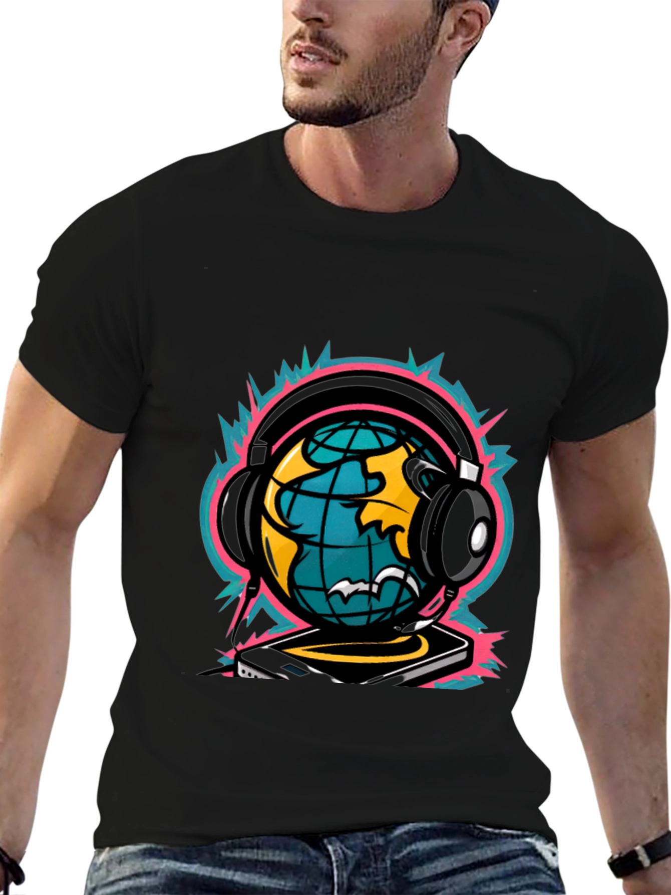 Black DJ World Graphic Tee - Black view 6