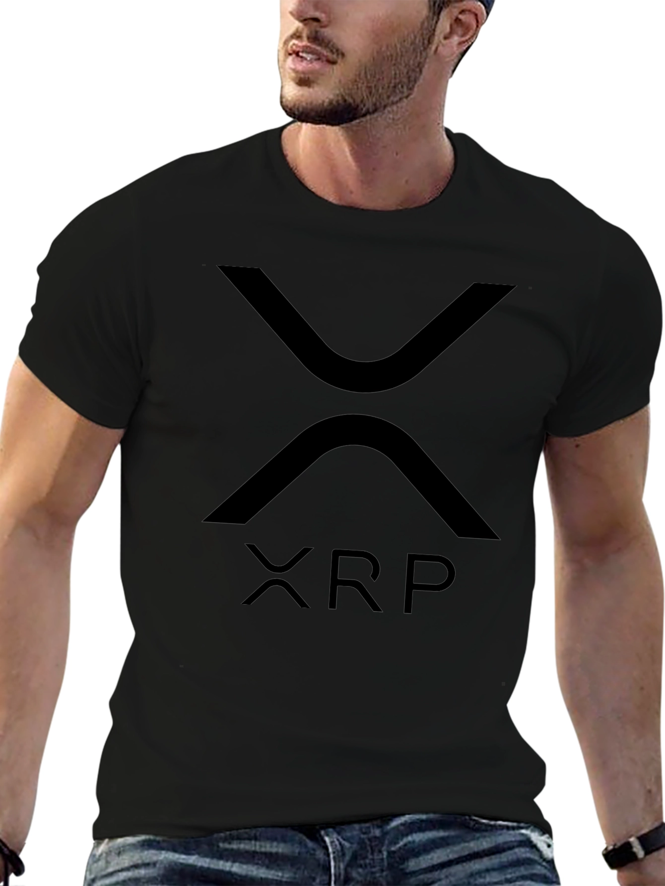Black XRP Cryptocurrency Logo Black T-Shirt view 6