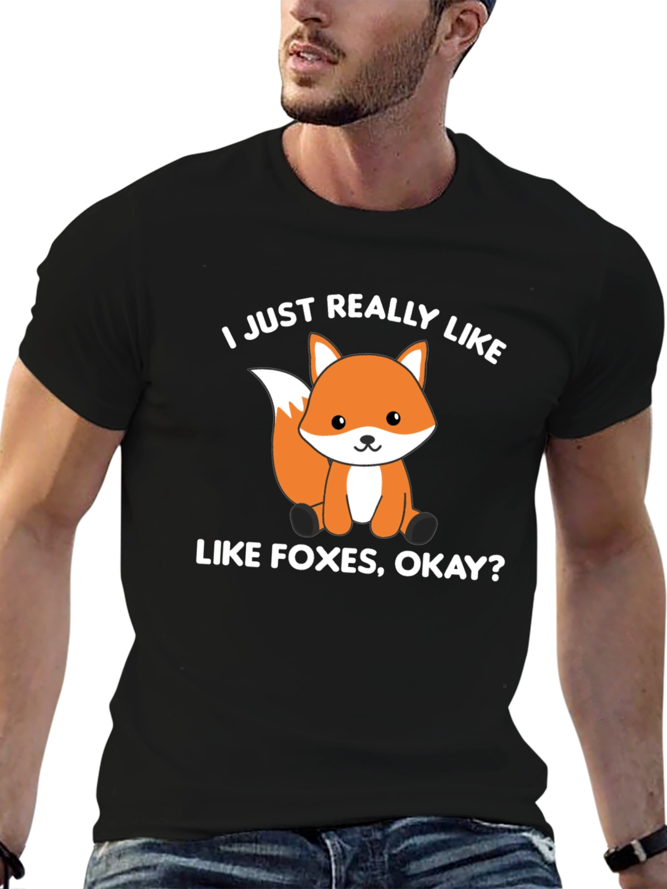 Black Cute Fox Graphic T-Shirt - I Just Really Like Foxes view 6