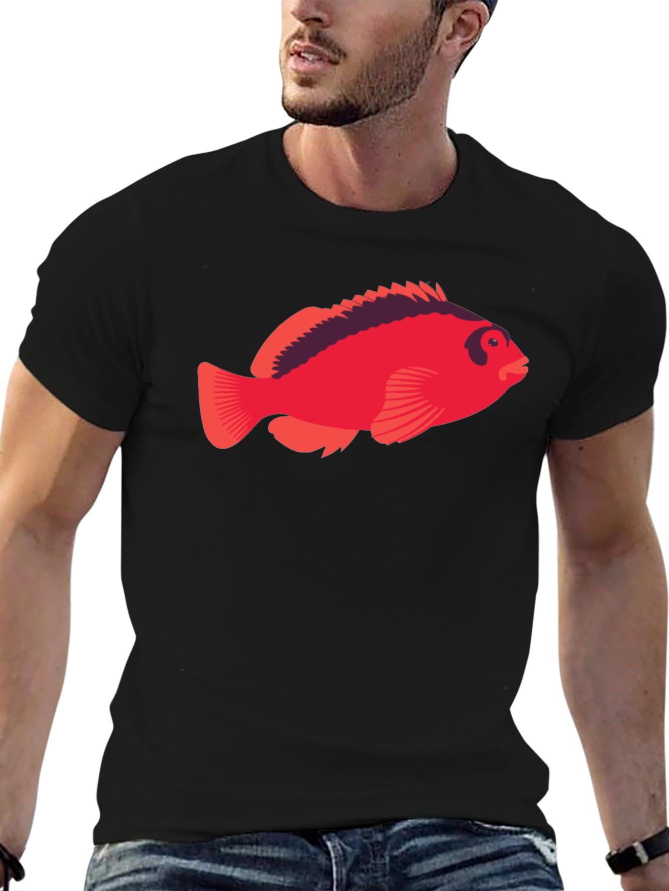 Black Red Fish Graphic Tee - Unique Design view 6