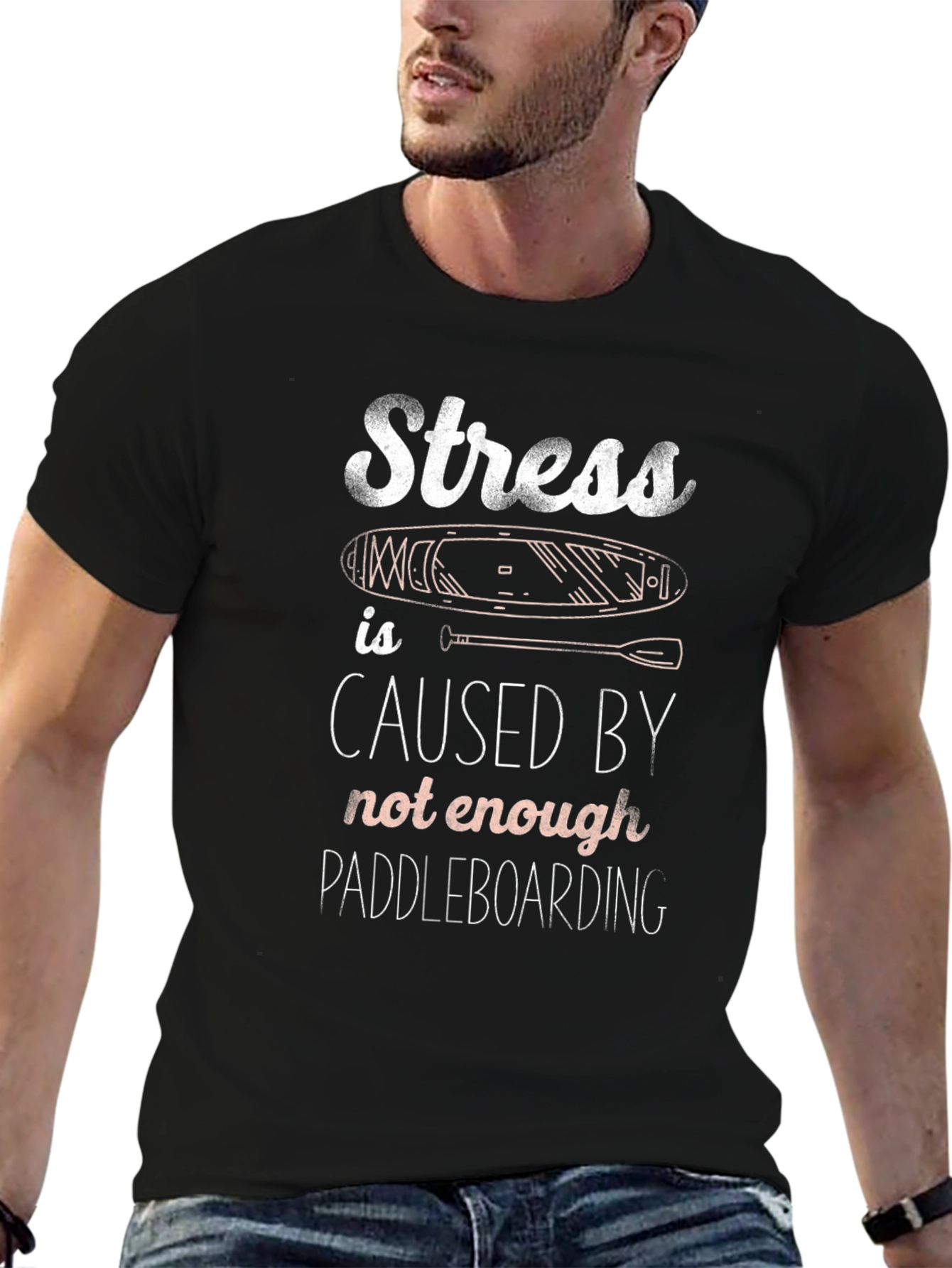 Stress Paddleboarding T-Shirt - Black Graphic Tee - 6