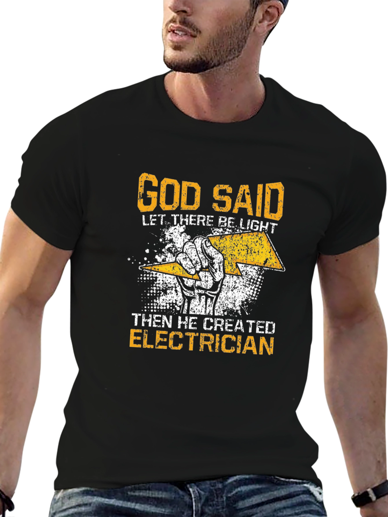 Black Electrician T-Shirt - God Said Let There Be Light view 6