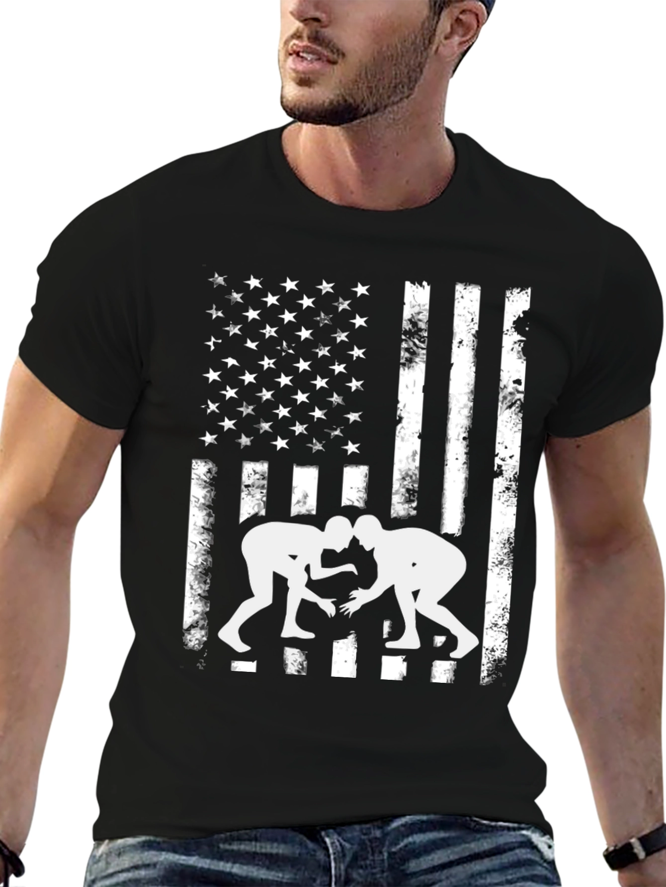 Black Wrestling USA Flag Graphic T-Shirt view 6