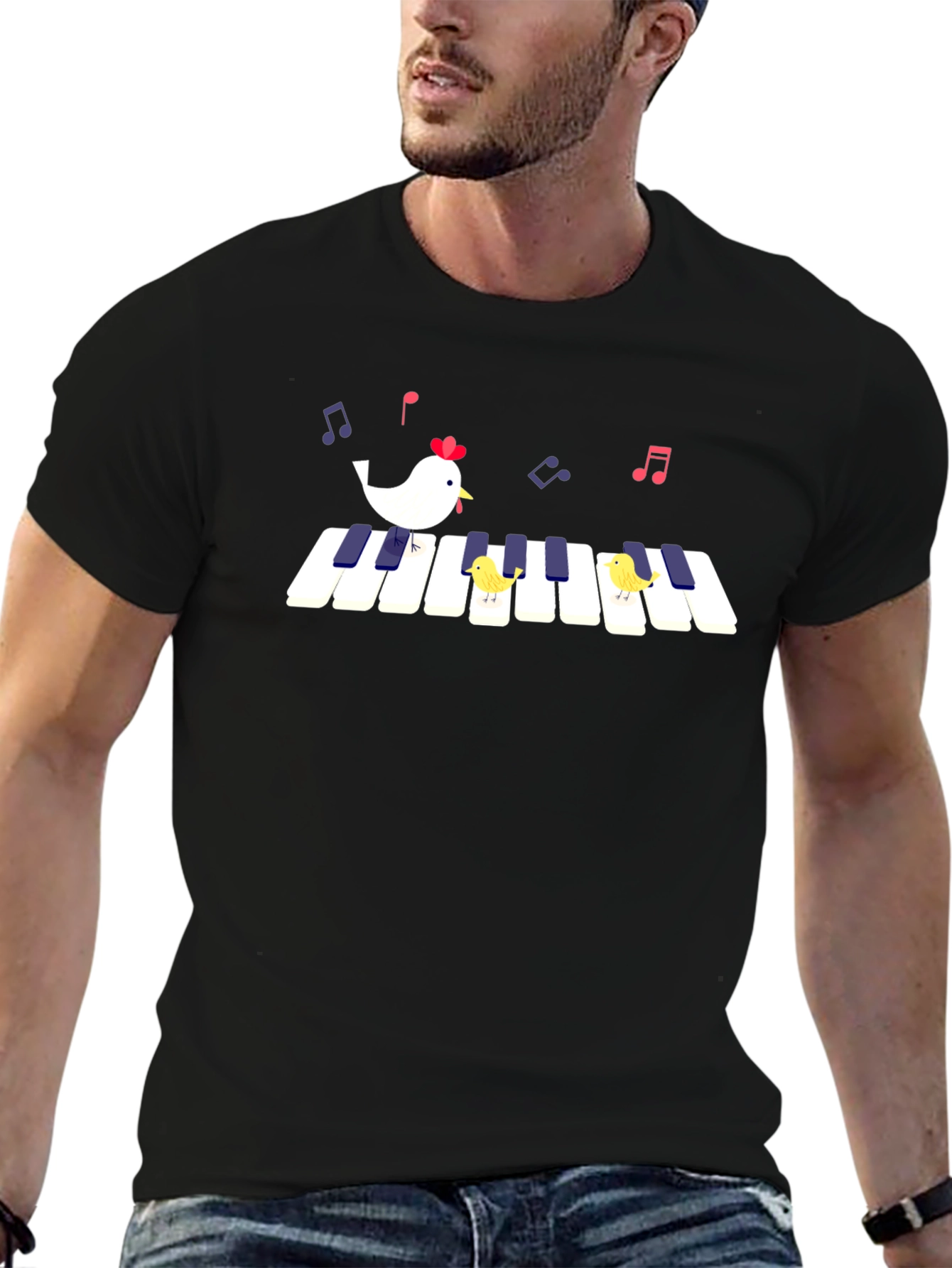 Black Piano Chicken T-Shirt - Musical Bird Tee view 6