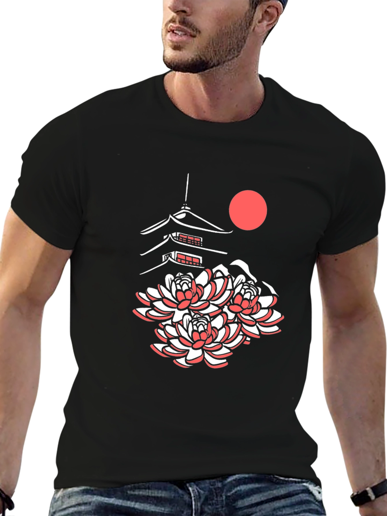 Black Japanese Pagoda & Lotus Black Tee view 6